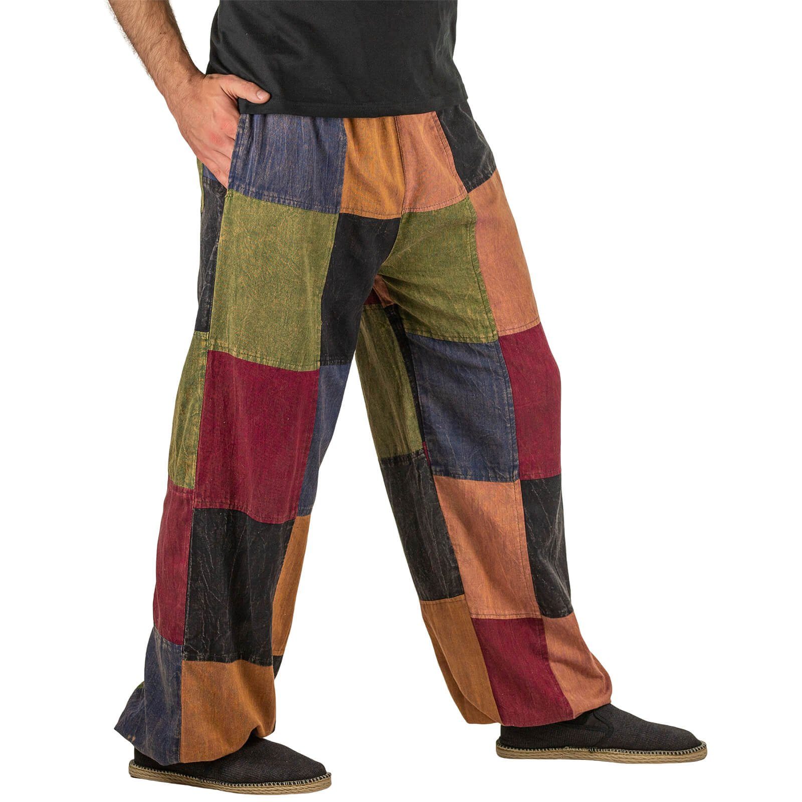 KUNST UND MAGIE Cargohose Bunt Patchwork Freizeit Stonewashed-Unisex Hippie Goa Cargo Hose Boho