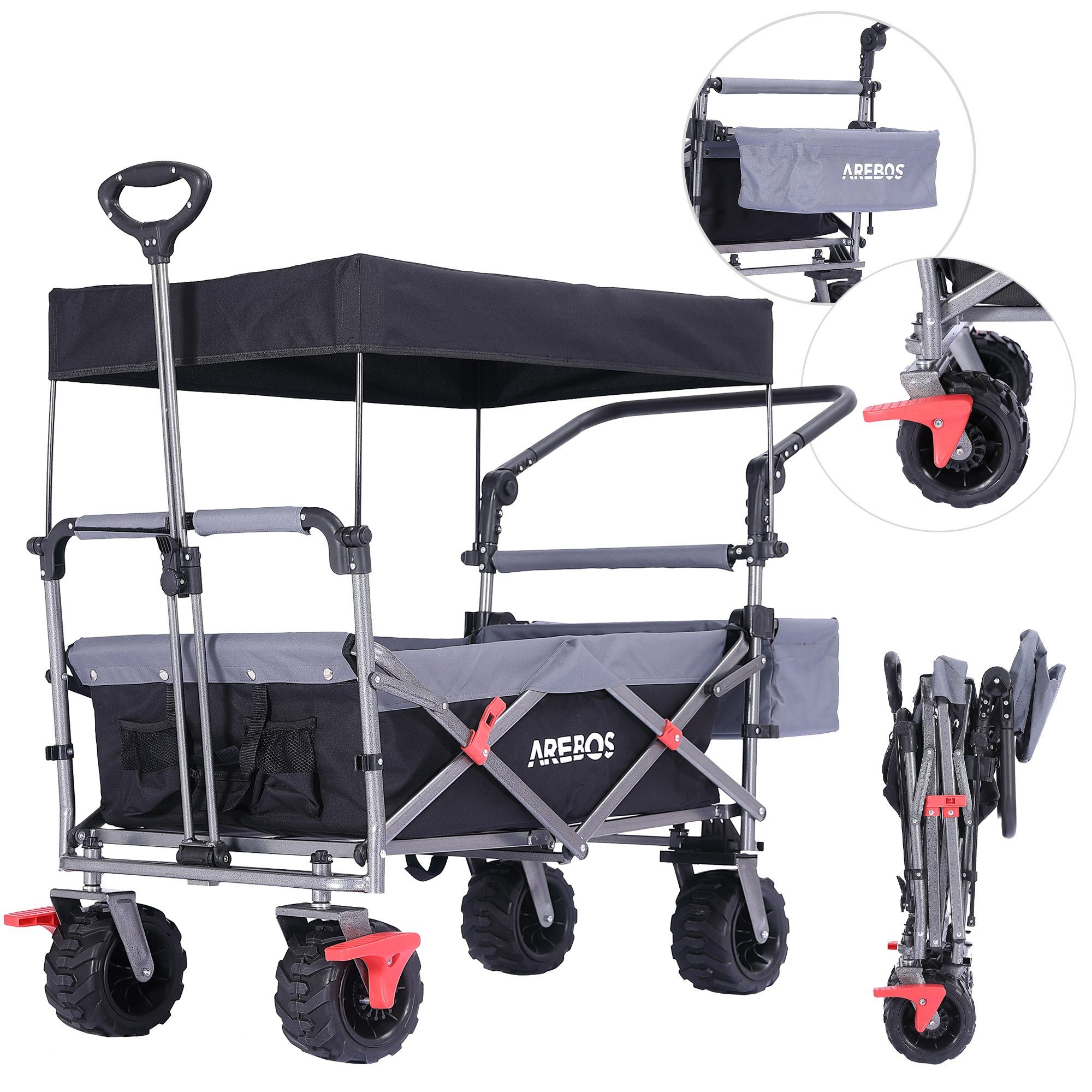 Arebos Bollerwagen »faltbar mit Dach, Luxus Handwagen mit 3Punkt