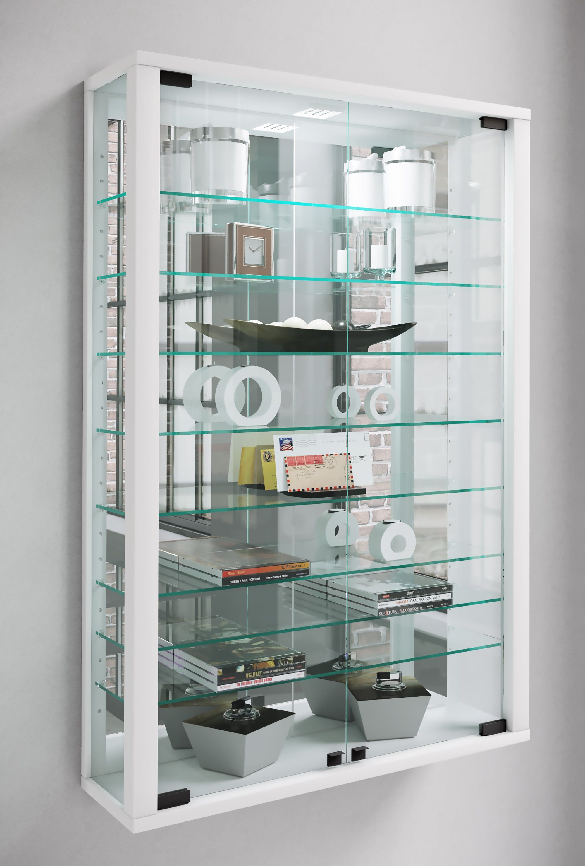 VCM Hängevitrine Wandvitrine Vitrosa mit Glastüren, Glasböden und Glasvitrine hängend, Modern und platzsparend, Glasschrank