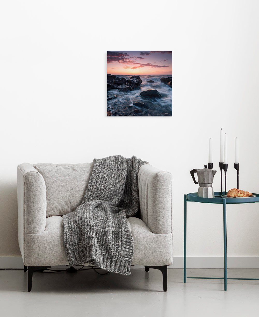 Komar Leinwandbild Calm Current - Розмір 30 x 30 cm, Baum, Berge, Blumen, Blätter, Foto, Jahreszeiten, Landschaft, Meer, Natur, Palmen, Strand (Packung, 1 St), Keilrahmenbild mi Echtholzrahmen