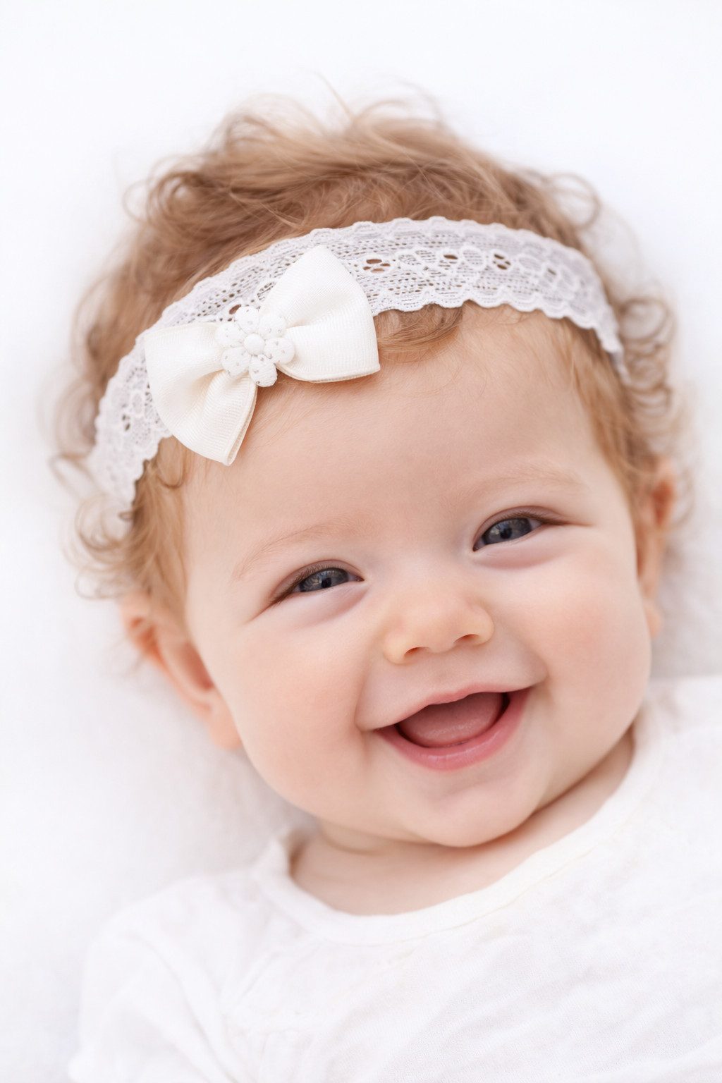 La Bortini Stirnband Baby Kopfband für Taufe Fest Schleife Kopfschmuck für Neugeborene elastisch, weich, weiß