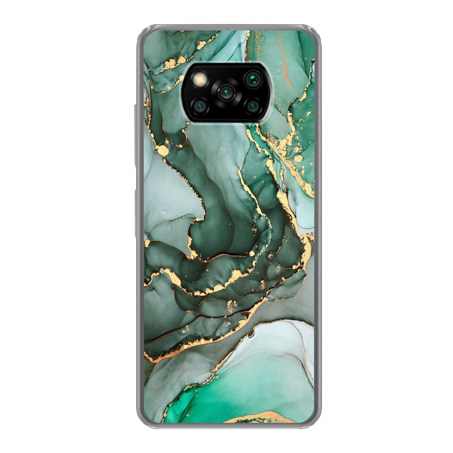 MuchoWow Handyhülle für Xiaomi Poco X3 Pro Gold - Marmor - Grün - Luxus - Marmoroptik - Gr, Phone Case, Silikon, Schutzhülle Dünn