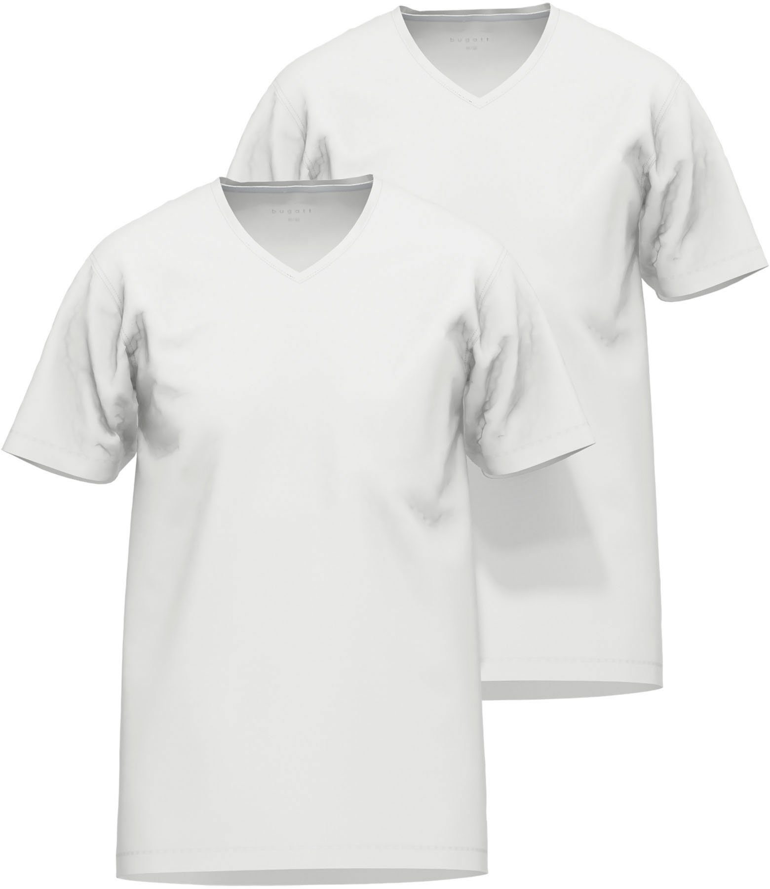 bugatti T-Shirt (2-tlg) V-Ausschnitt, pflegeleicht, 100% Baumwolle im 2er  Pack, Passform: körpernah / Ausschnitt: V-Ausschnitt