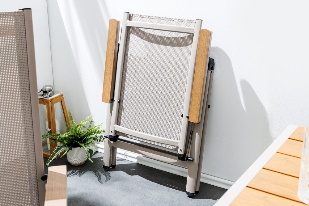 riess-ambiente Gartenstuhl DESIGNO taupe / natur · wetterfester klappbarer Hochlehner (Einzelartikel, 1 St), Balkonstuhl mit verstellbarer Rückenlehne · aus Aluminium & Polyester