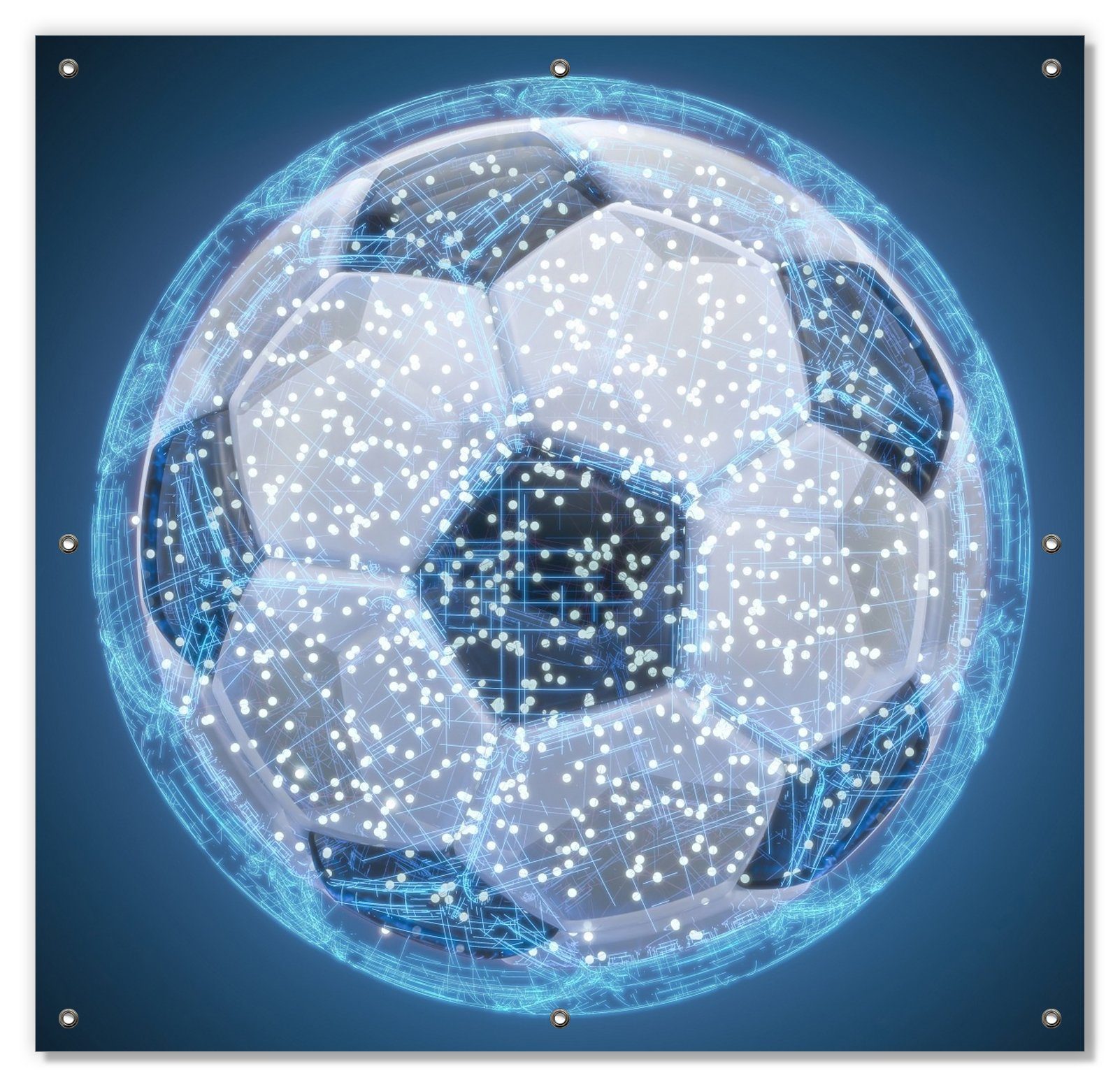 Sonnenschutz Fußball digital - Netzwerk in blau, Wallario, blickdicht, mit Saugnäpfen, wiederablösbar und wiederverwendbar