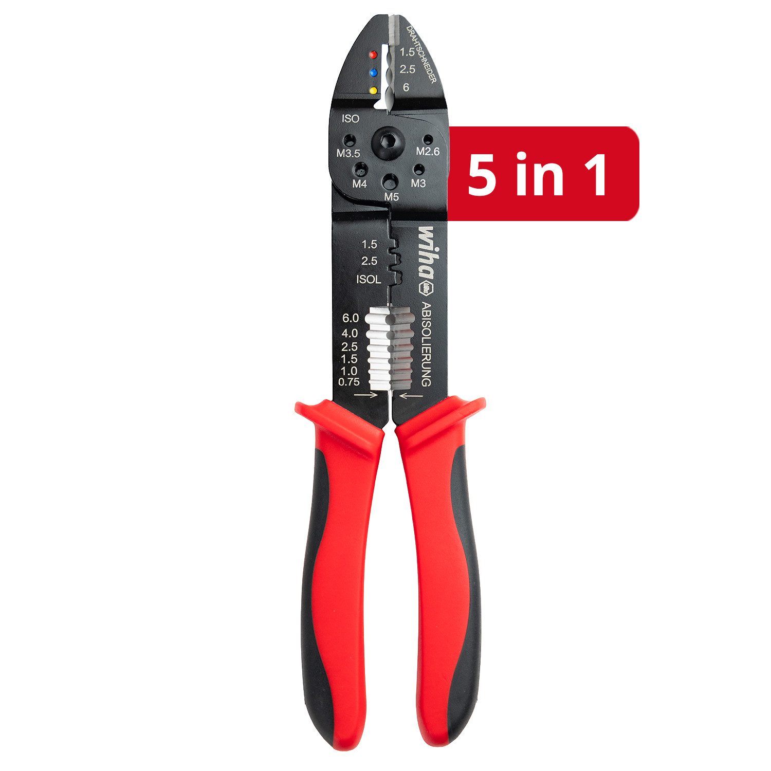 Wiha Crimpzange (47213), 5 in 1 Alleskönner, Schneiden, Pressen (Quetschen), Crimpen
