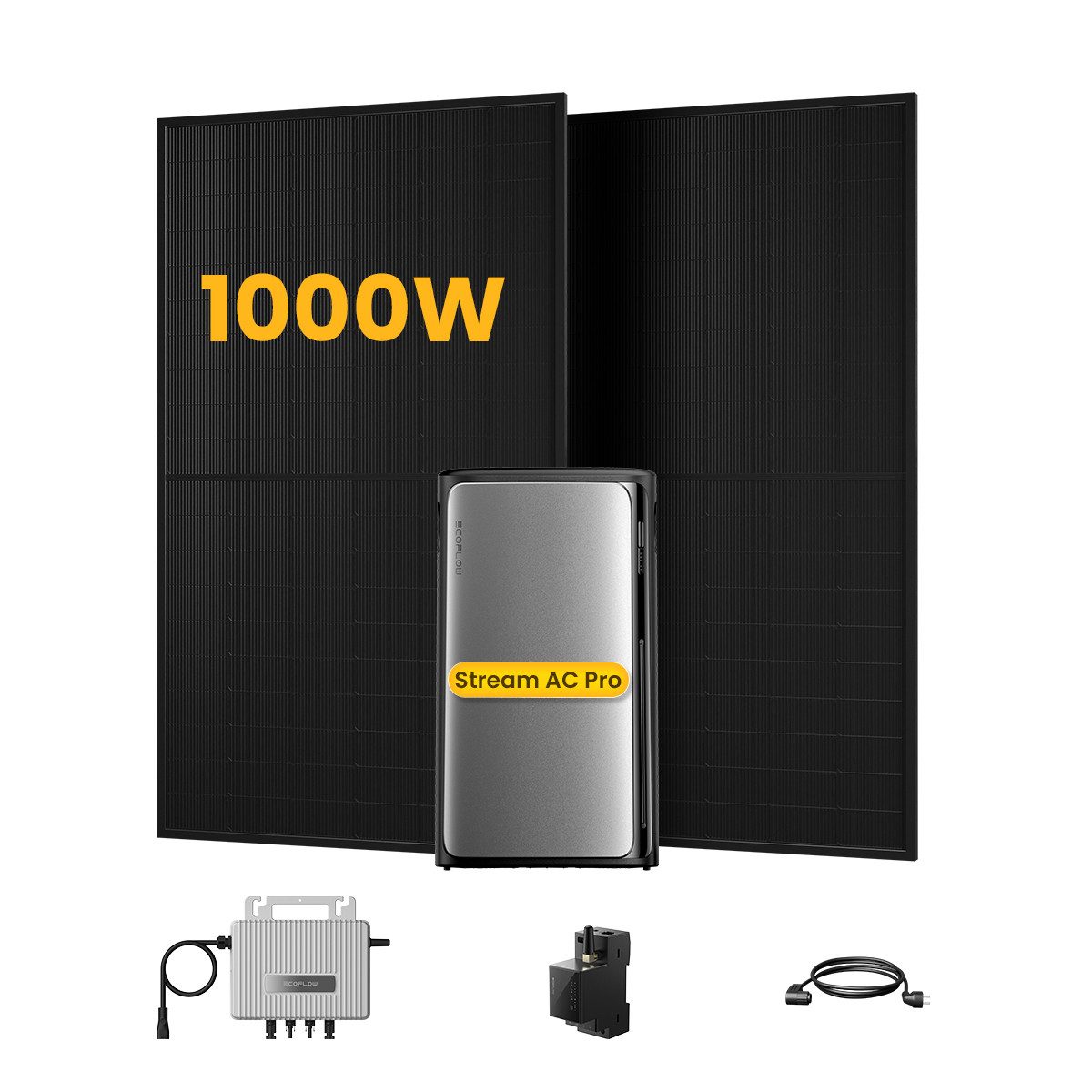 Ecoflow Balkonkraftwerk EcoFlow STREAM AC Pro Komplettset mit 1,92kWh Speicher und 1000Wp, (inkl. 2×500Wp Sunpro Solarmodule und 800W Wechselrichter, mit/ohne Smart Meter), Einfache Installation & Plug & Play