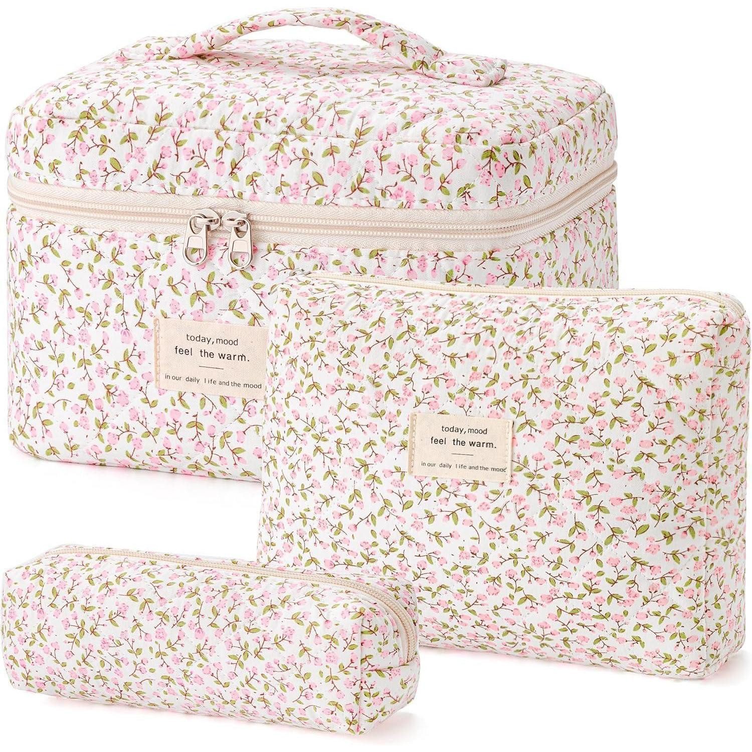 LuxusKollektion Kosmetiktasche Kosmetiktasche Set 3er Damen Blumen Makeup Reise M4