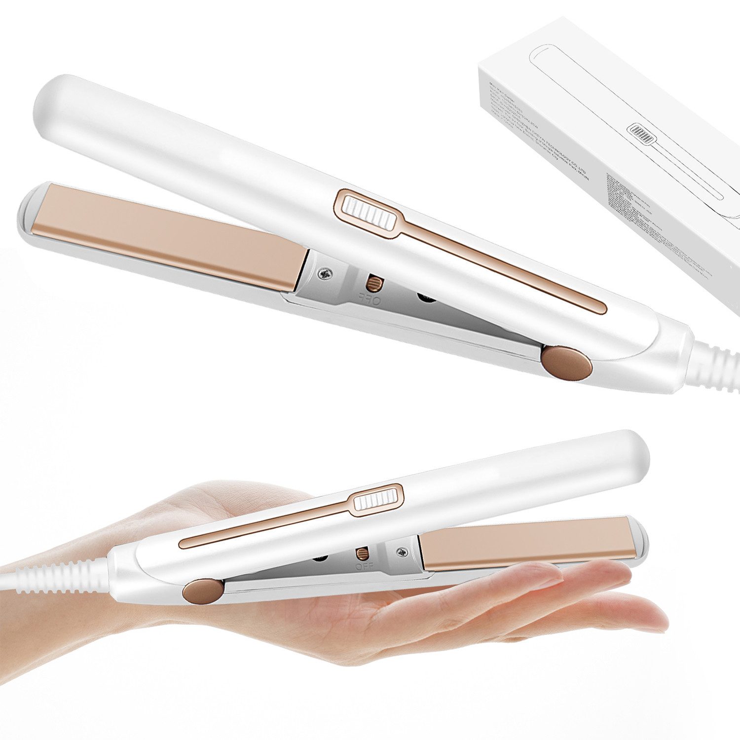 JVJH Welleneisen 2-in-1 Tragbarer Mini Glätteisen,Keramikplatten,Mini Straightener, Keramik, PTC-Heizelement, für Kurzes und Langes Haar,Universalspannung