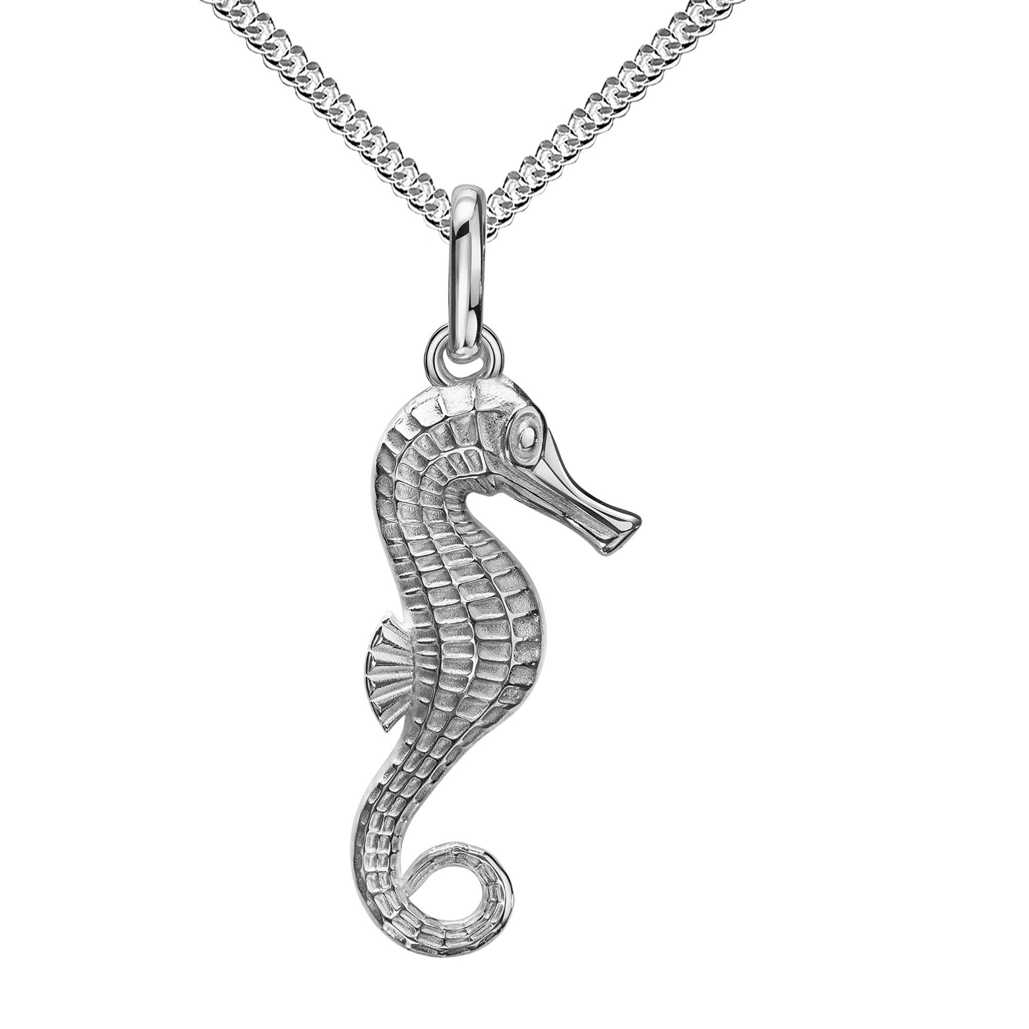 JEVELION Kette mit Anhänger Seepferdchen Anhänger Silber (Silberanhänger, für Damen und Kinder), Mit Silberkette 925 - Länge wählbar 36 - 70 cm.