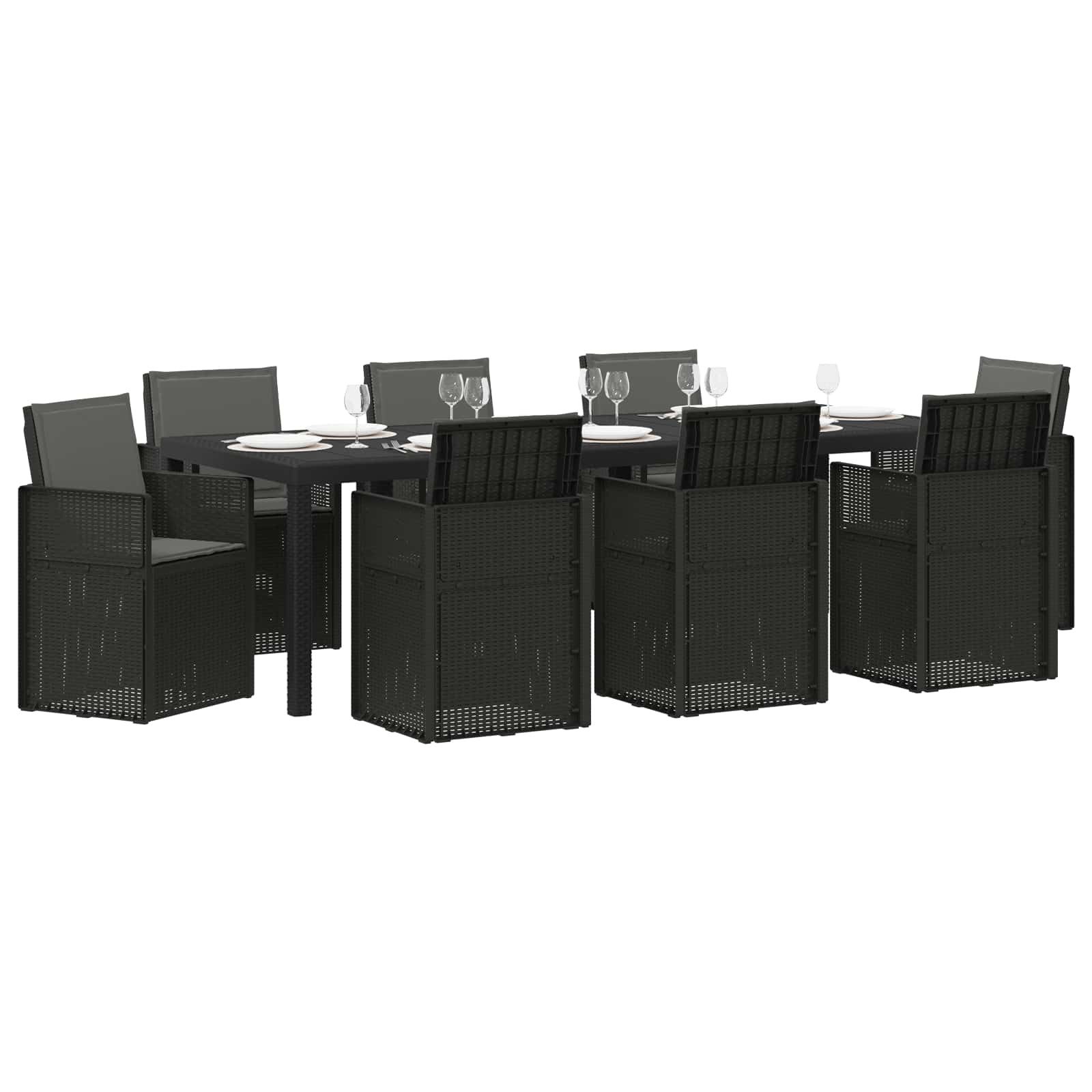vidaXL Gartenlounge-Set Garten Essgruppe mit Kissen 9 pcs Anthrazit PP, (9-tlg)