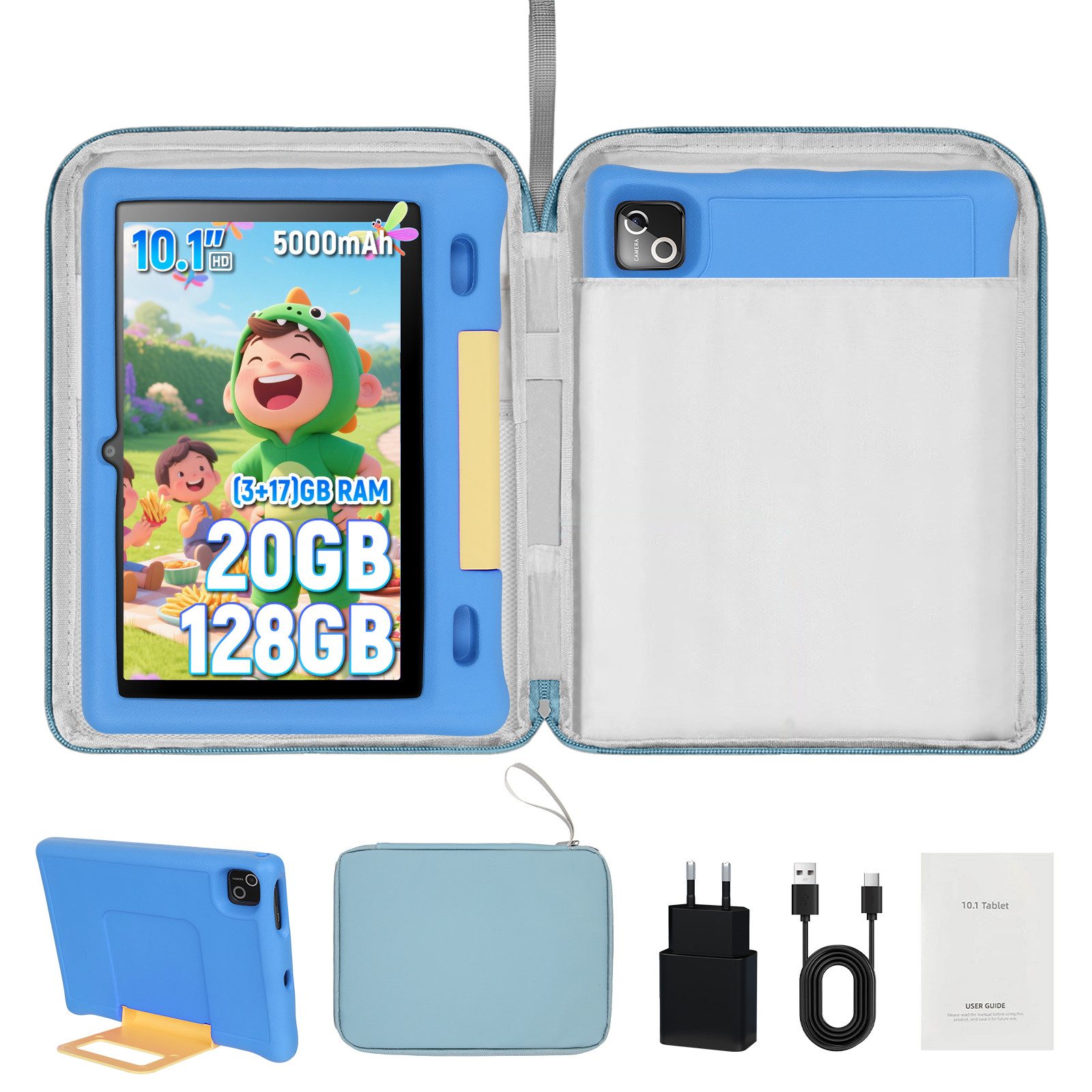 BUFO Kinder Lern-Tablet mit Elternkontrolle 10'' Android 16, 64GB Tablet (10", 128 GB, Android 15, Kids Bumper blau)