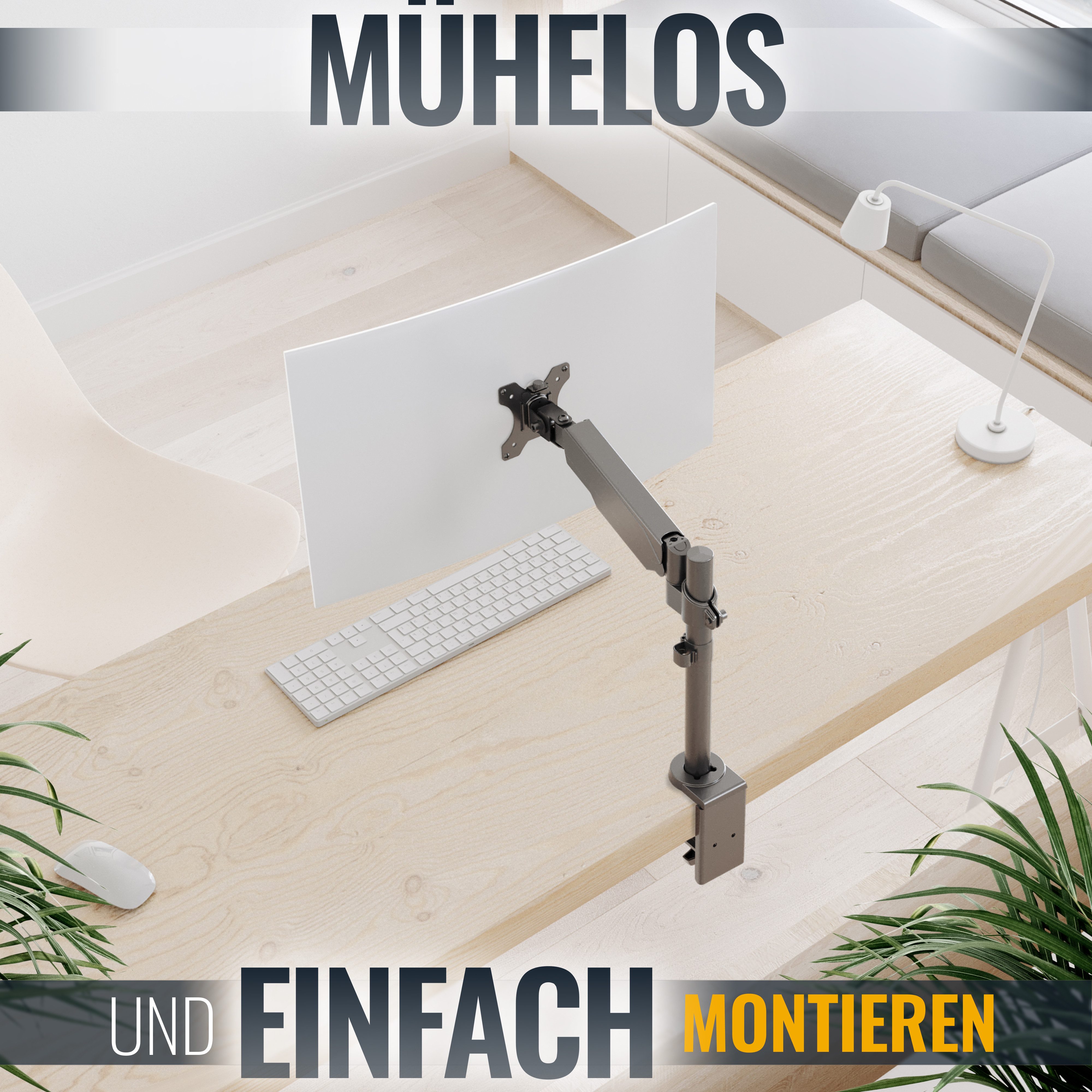 RICOO Monitor-Halterung Monitor Tischhalterung mit Gasdruckfeder TS9511, (bis 32 Zoll, VESA 75x75 und 100x100, 1-tlg., 1-8 kg Belastbarkeit, von 43-81 cm (17"-32) Bildschirm-Diagonale, neigbar +35°/-35°, schwenkbar 180°, drehbar bis 360°, höhenverstellbar)