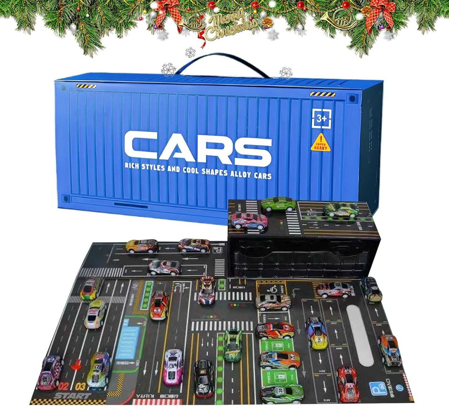 Luckice Spielfahrzeug-Erweiterung Spielzeug-Auto Auto Spielzeug Fahrzeugspielset mit Spielmatte, 1-tlg. Set: 48 Mini-Autos, Spielmatte & Pull-Back Fahrzeuge