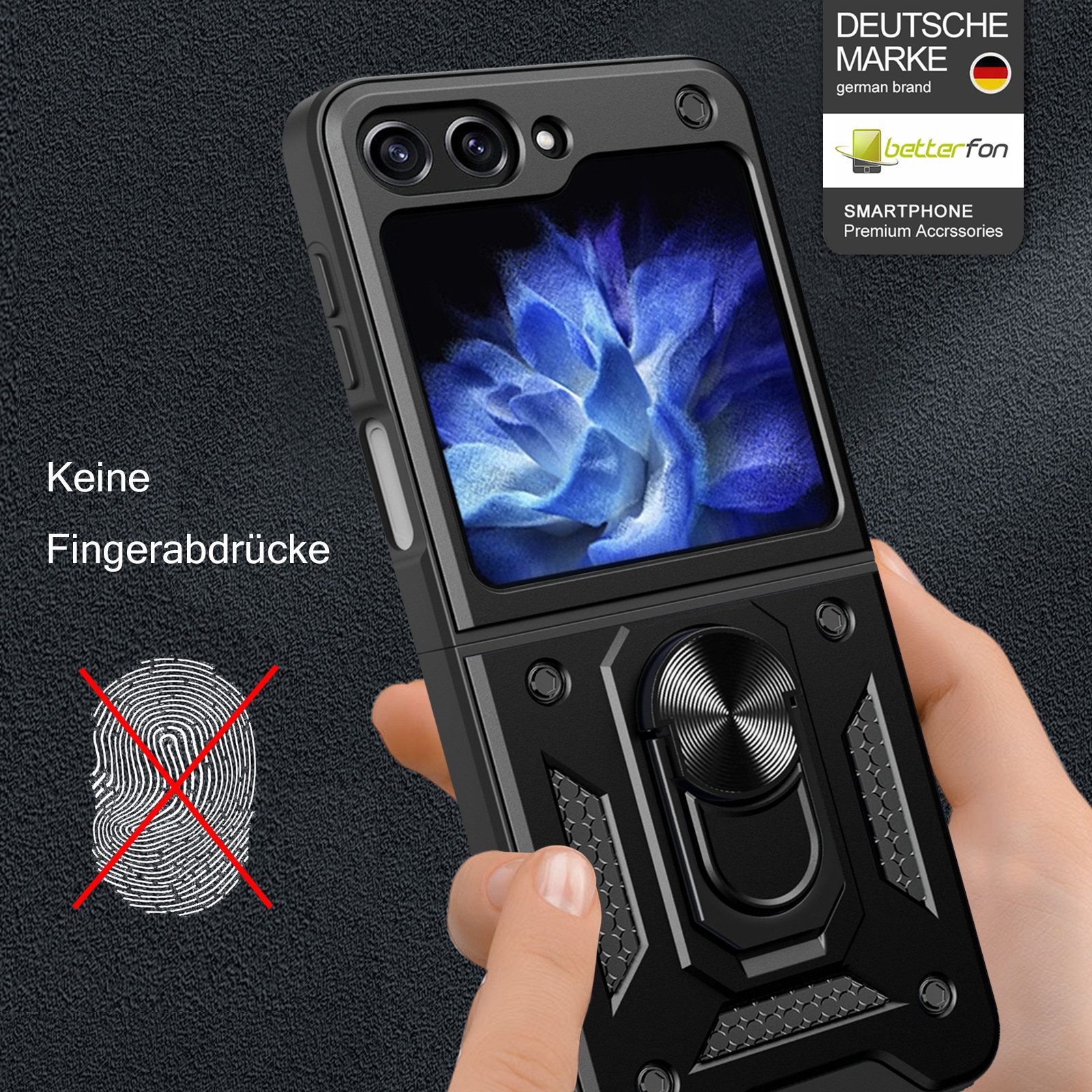 betterfon Handyhülle Panzer Hülle für Samsung Galaxy Z Flip 7 FE / Galaxy Z Flip 6, Outdoorhülle mit Ringhalter Smartstand Kameraschutz