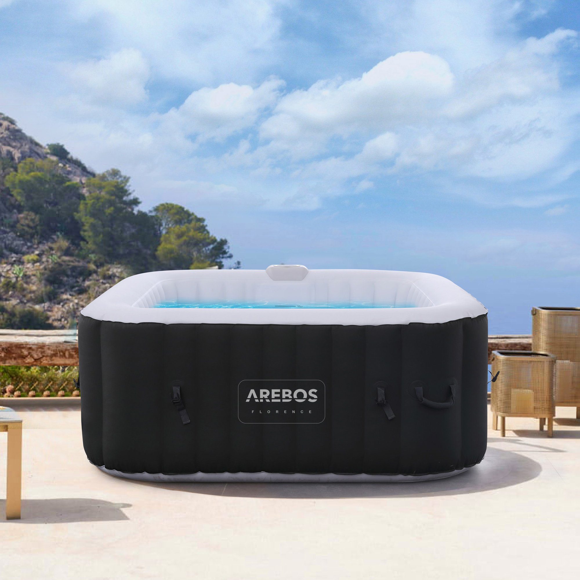 Arebos Whirlpool 2400 W, aufblasbar, In- & Outdoor, 4 Personen, 154x154 cm, (Set, Komplett-Set)