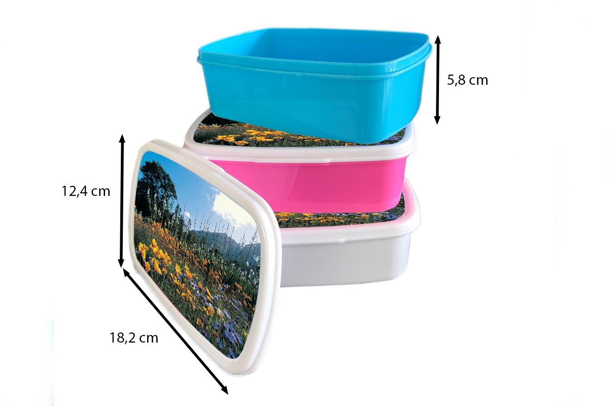 MuchoWow Lunchbox (2-tlg), Kunststoff für Kunststoff, - - Erwachsene, Farbe, Mädchen, Kinder, Blumen Natur Snackbox, rosa Brotbox Brotdose