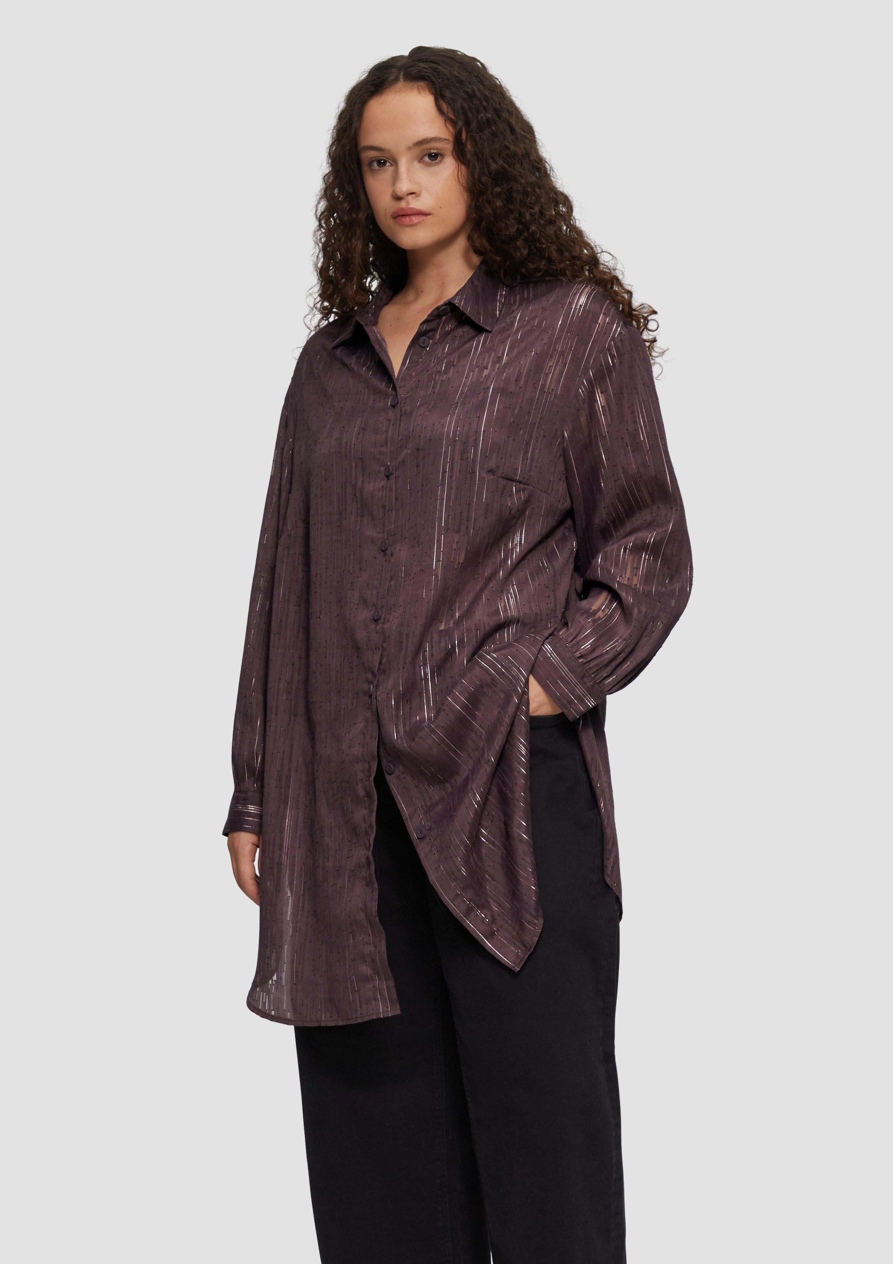 Langarmbluse Transparente Long-Bluse mit Silber-Glanz