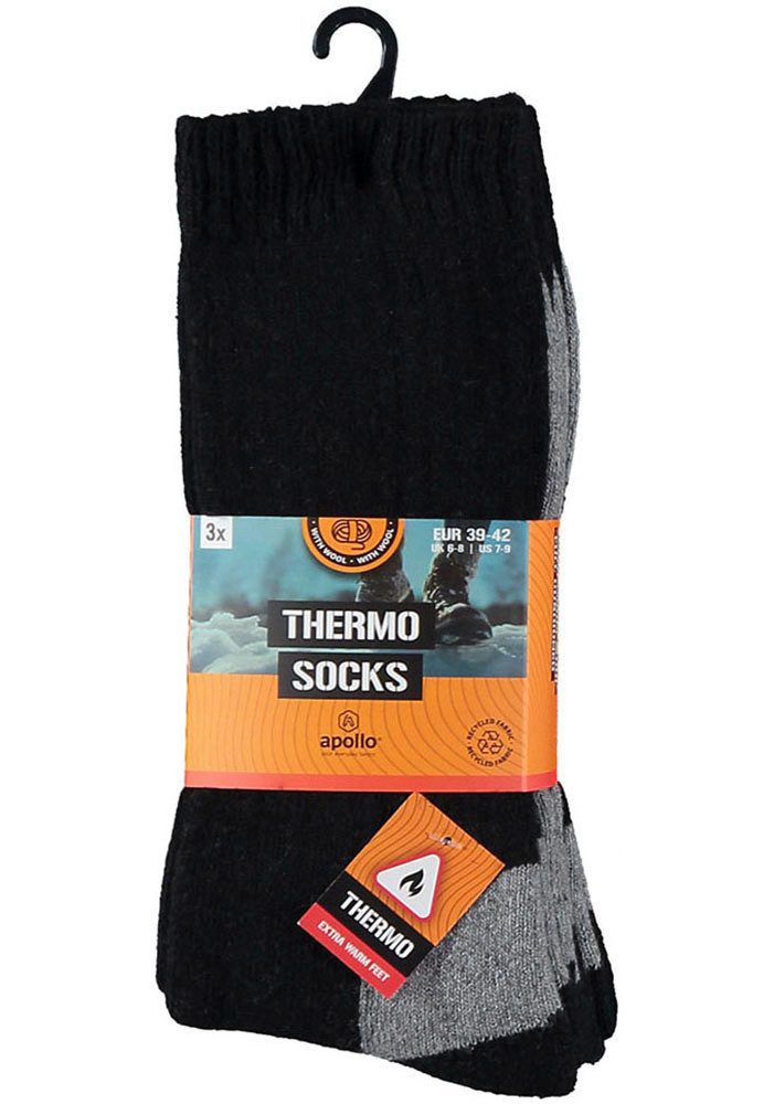 Apollo Basicsocken THERMAL/TRACKING SOCKS (3er Pack) Unisex mit wärmenden Merinowoll-Anteil