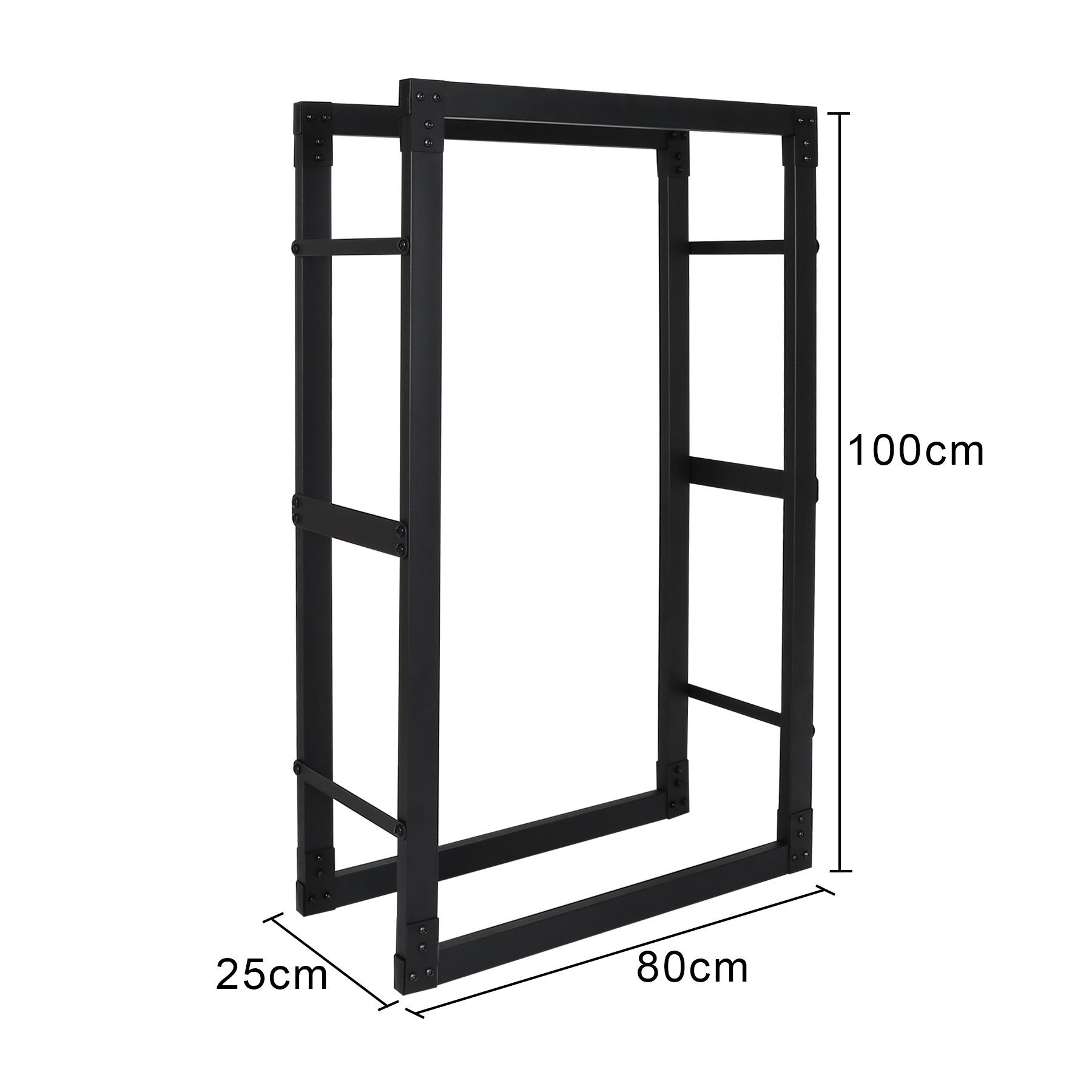 Schwarz Holzhalter Metall 100x80x25cm, Lospitch Kaminholzregal Kaminholzständer Kaminholzregal cm BxTxH:80x25x100