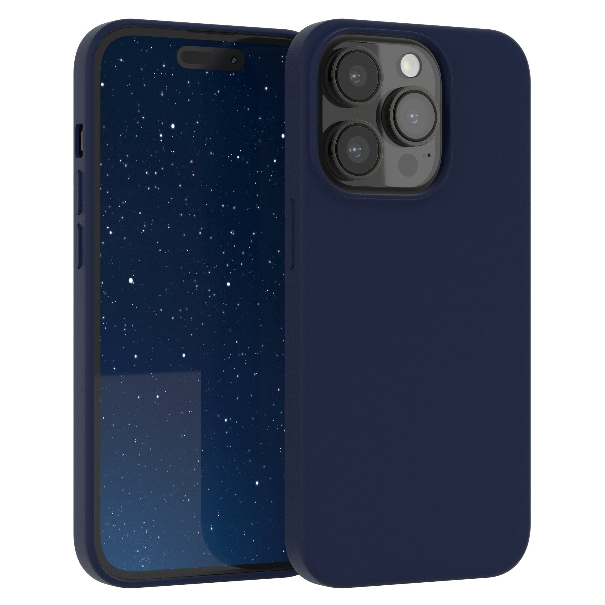 EAZY CASE Handyhülle Premium Silikon Case für Apple iPhone 14 Pro 6,1 Zoll, Handy Softcase Hülle Silikon mit Displayschutz Case Blau / Nachtblau