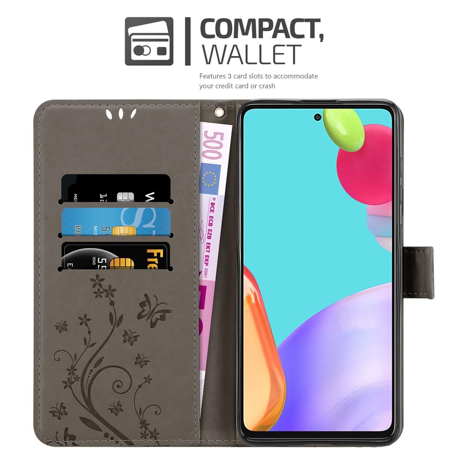 Cadorabo Handyhülle für Samsung Galaxy A52 (4G / 5G) / A52s Hülle Samsung Galaxy A52 (4G / 5G) / A52s, Hülle Schutzhülle Blumen Flower mit Standfunktion Kartenfach Magnet