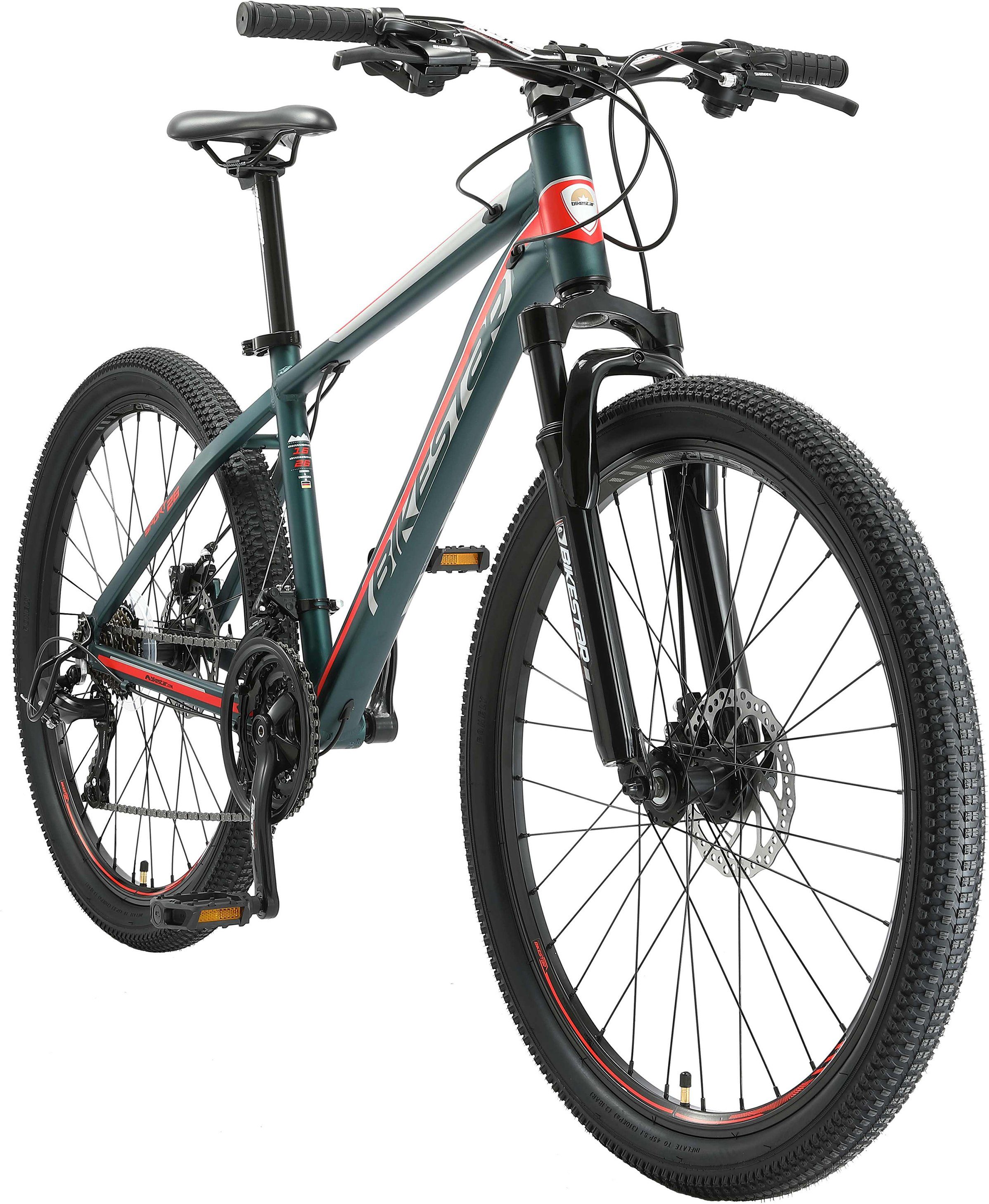 Bikestar Mountainbike, 21 Gang Shimano RD-TY300 Schaltwerk, Kettenschaltung, für Damen und Herren, Kettenschaltung
