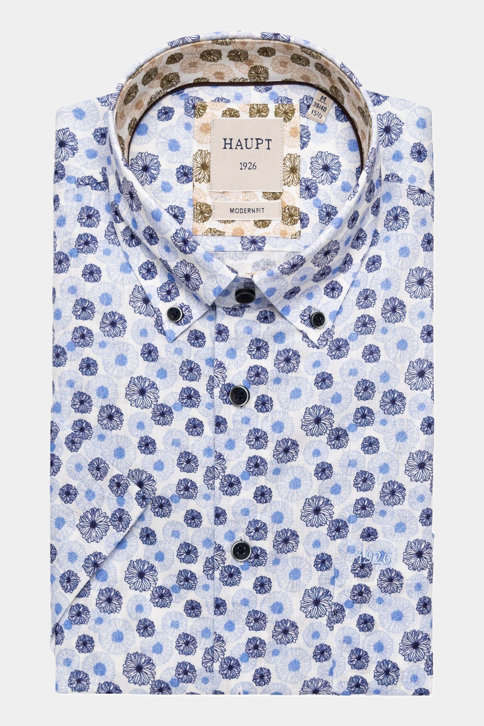 Kurzarmhemd Modern Fit Kurzarmhemd Blumenmuster Light Blue Style Sommer