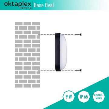 Oktaplex lighting LED Deckenleuchte Base 800lm 9W, Durchgangsverdrahtung, LED fest verbaut, Neutralweiß 4000K, Wandlampe IP65 Kellerleuchte LED schwarz Deckenlampe