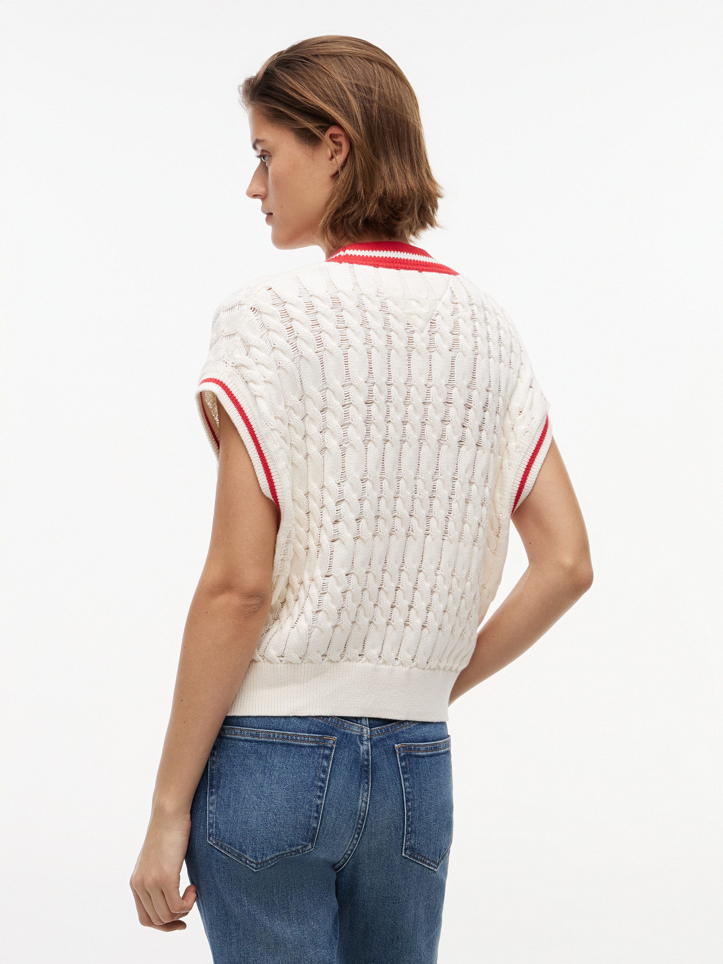 Tommy Jeans Pullunder TJW TIPPING V NECK CABLE VEST Baumwolle, mit Zopfmuster