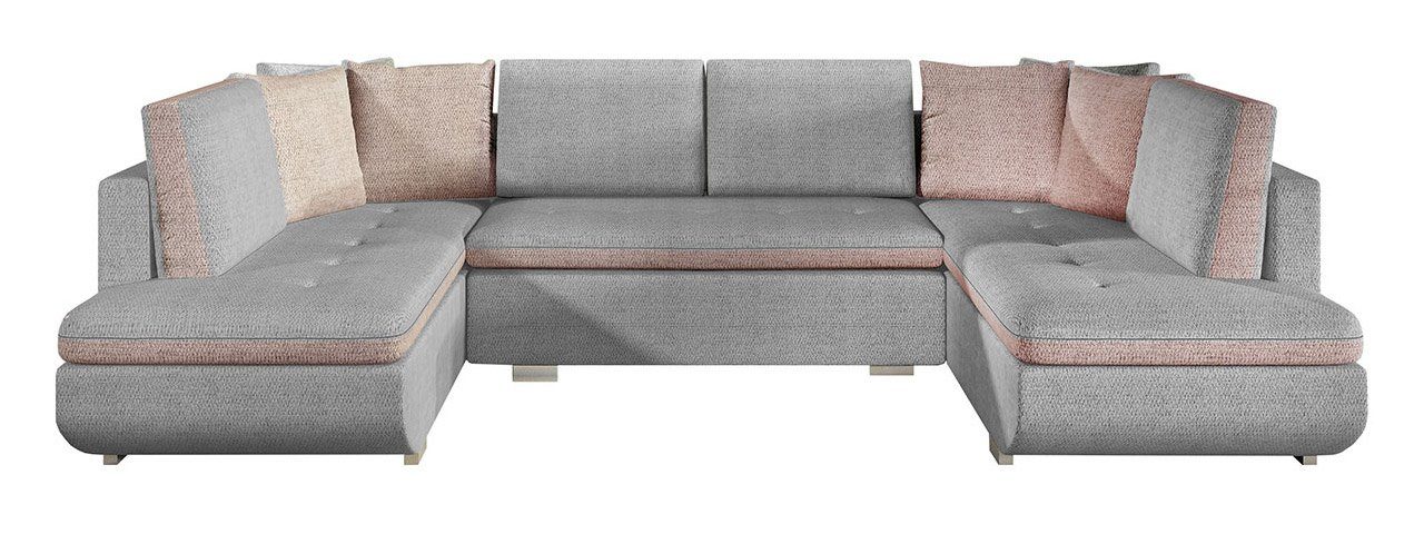 MKS MÖBEL Ecksofa TARGEN U, Malmo Rosa Stil Sitzfläche | das gesteppter im modernen Wohnzimmer, für Hellgrau Malmo