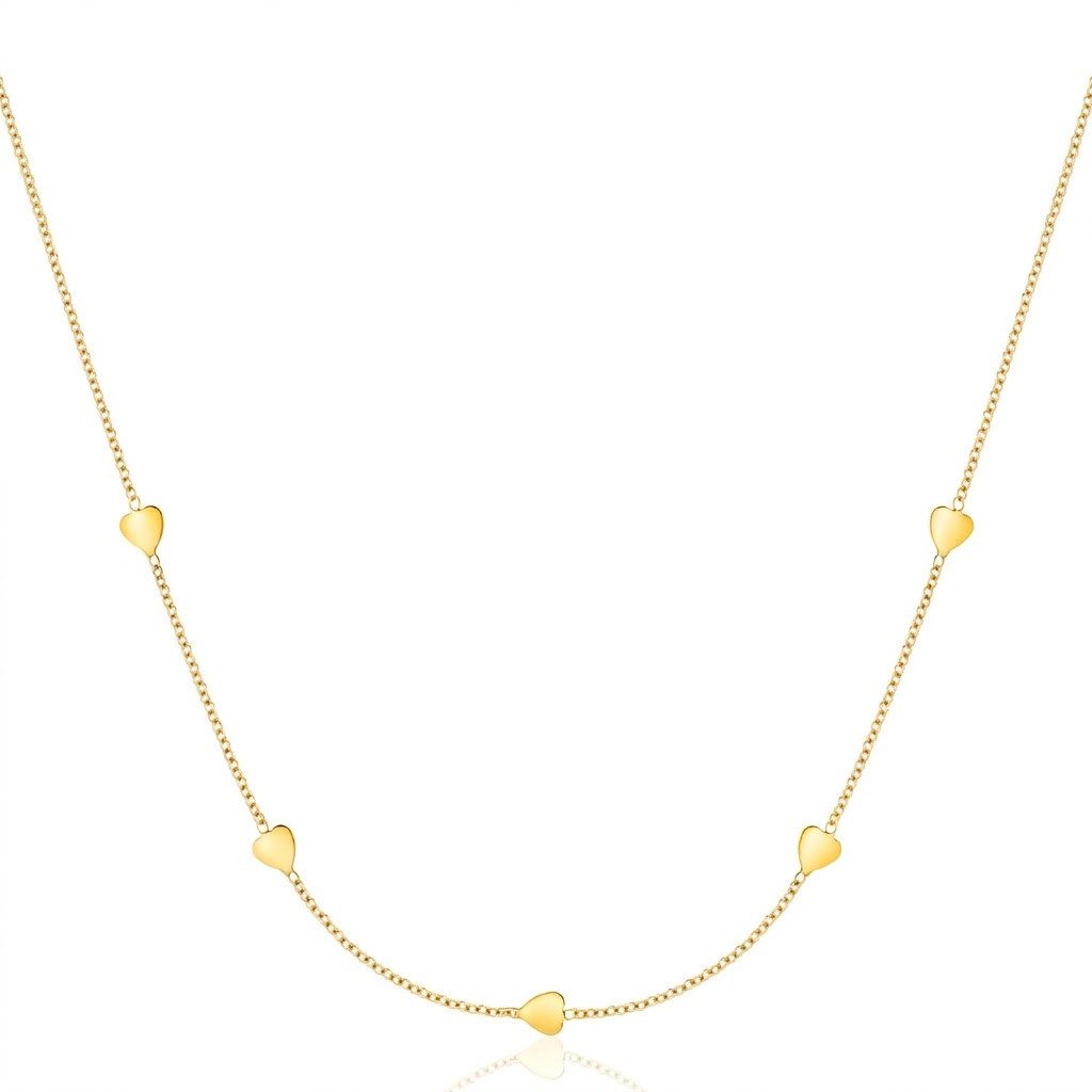 Miore Collier MGM940N - mit kleinen Herzchen & Kette aus 9 Karat 375 Gold, 5 glänzende Gelbgoldherzen an Ankerkette - Made in Italy