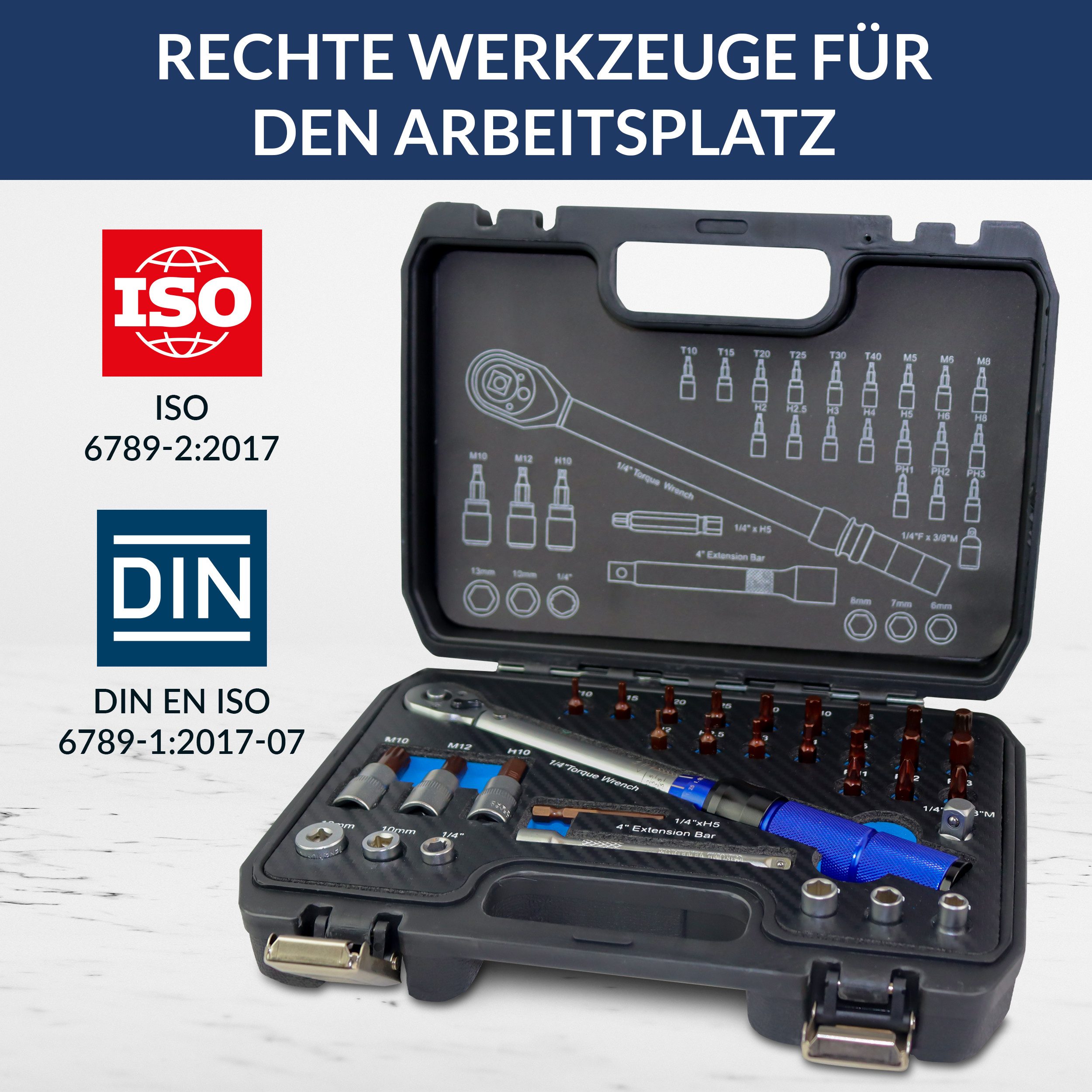 NTG Nutzfahrzeug Technik GmbH Drehmomentschlüssel 1/4" 5-25 Nm Ratsche Drehmoment Werkzeug Motorrad Auto + Koffer (Drehmomentschlüssel), Drehmomentbereich: 5–25 – Bild 5 von 5
