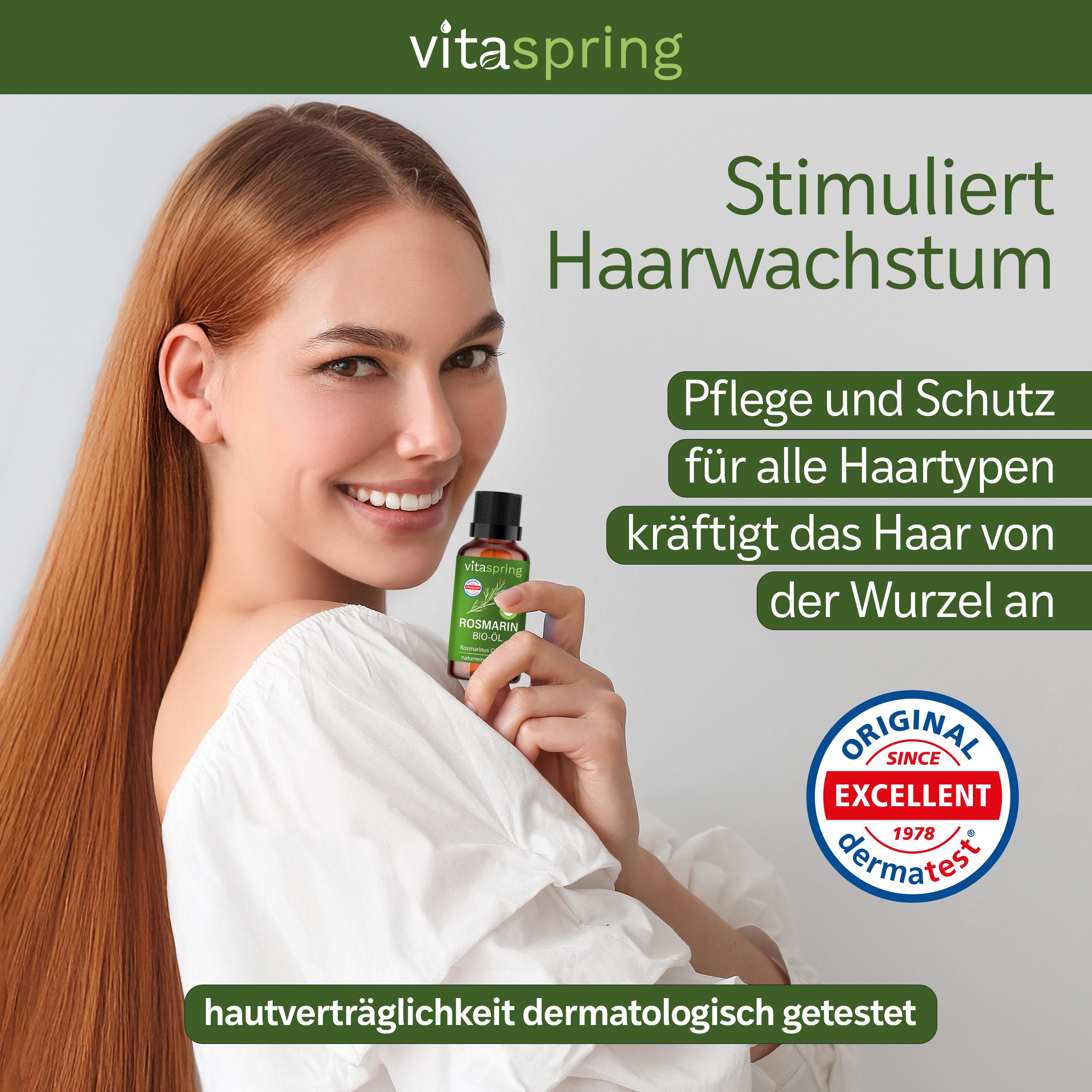 vitaspring Haaröl Rosmarinöl Apothekenqualität für Haare 100% Bio naturrein Rosmarinöl, 100% reines und ätherisches Öl