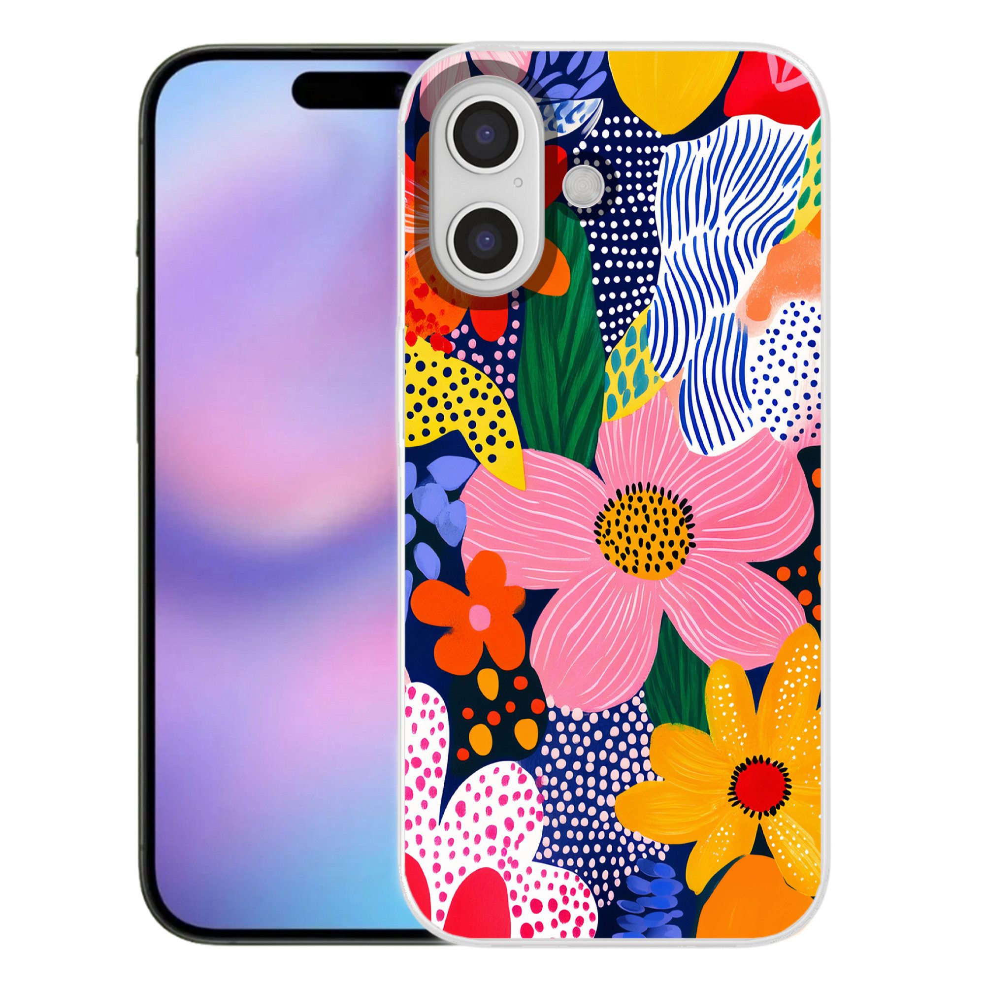 MuchoWow Handyhülle für Apple iPhone 17 Bunt - Blumen - Abstrakt - Punkte, Smartphone-Bumper, Print, Handy Schutzhülle Dünn