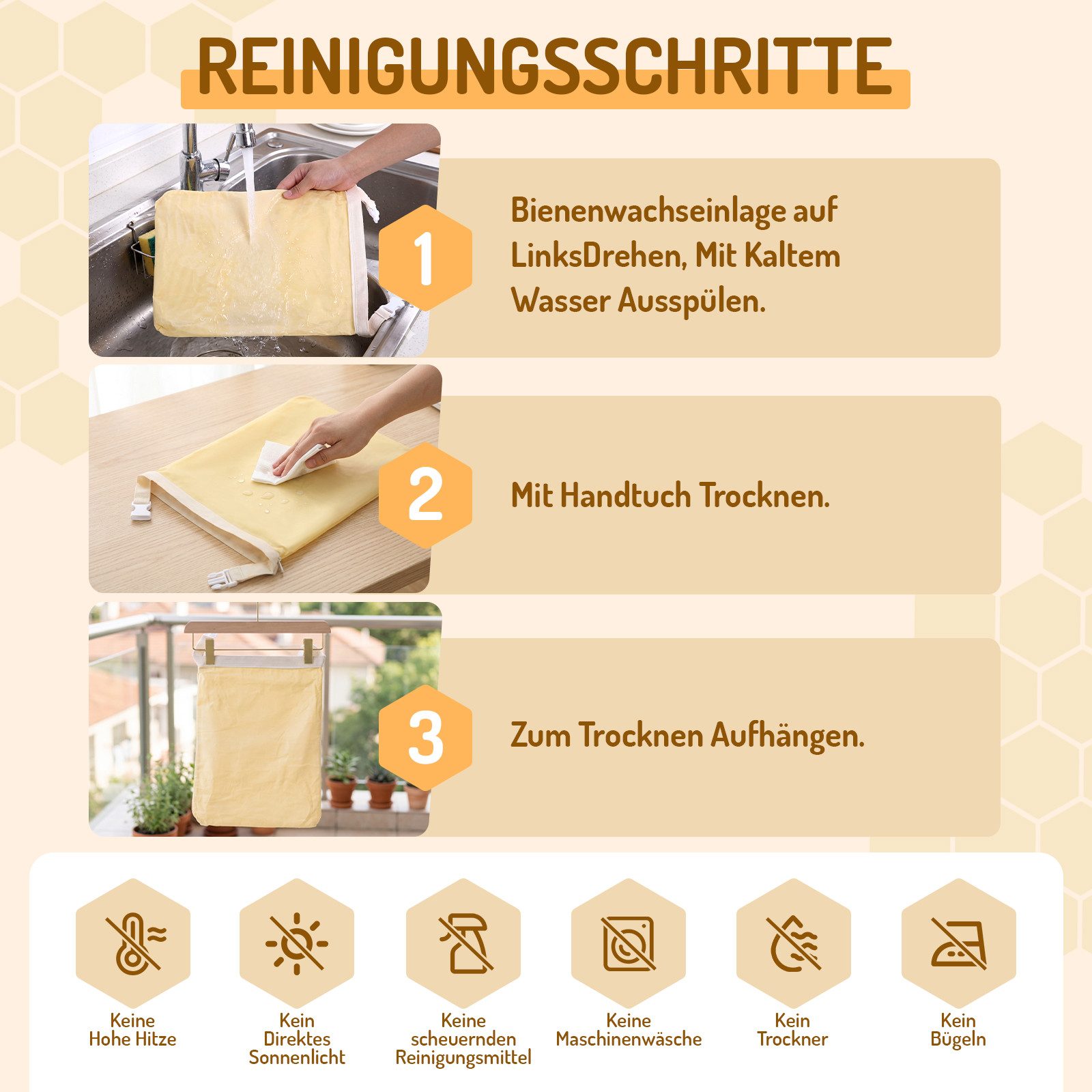 JOYOLEDER Brottasche Bienenwachs Brotbeutel 2 Stück, 43×34 cm Wiederverwendbar, (für Brot, Brotbeutel Aufbewahrung Frischhalten, mit Reißverschluss, zur Aufbewa – Bild 5 von 5