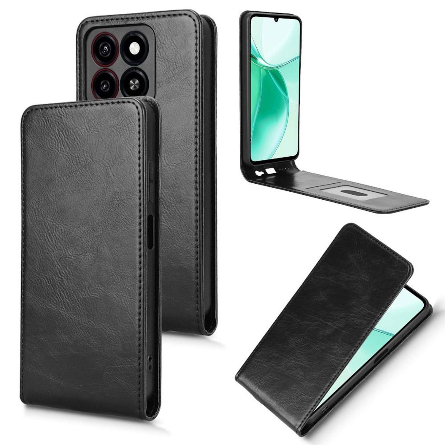 Wigento Smartphone-Hülle Für ZTE Blade A35 / A55 Magnetische Vertikale Flip Kunstleder Hülle, Magnetverschluss, Kartenfächer, Halterfunktion