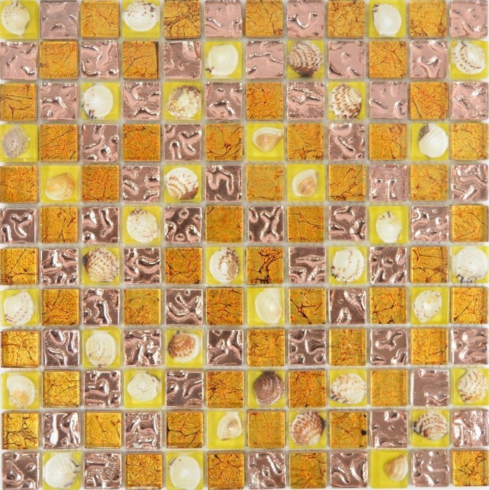 Mosani Mosaikfliesen Glasmosaik Crystal Mosaikfliesen orange glänzend / 10 Matten