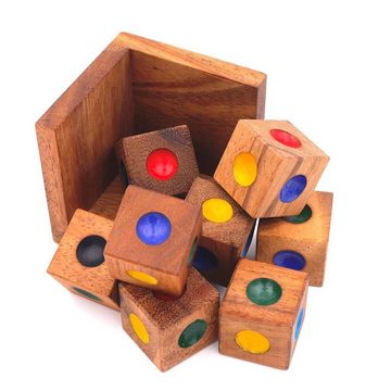 ROMBOL Denkspiele Spiel, Knobelspiel Crazy six - anspruchsvolles 3D Puzzle mit 8 farbigen Würfeln, Holzspiel