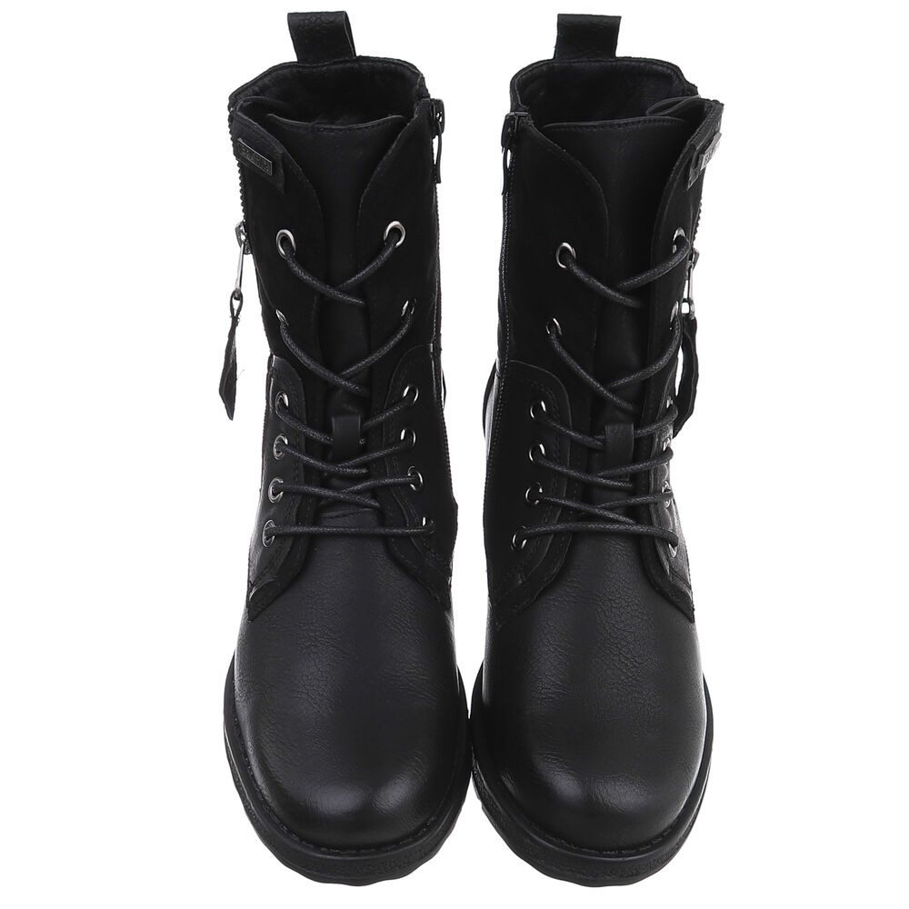 Ital-Design Modischer Damenstiefel mit Schnürung und Reißverschluss Stiefelette (90169756) Blockabsatz Schnürstiefeletten in Schwarz – Bild 4 von 5