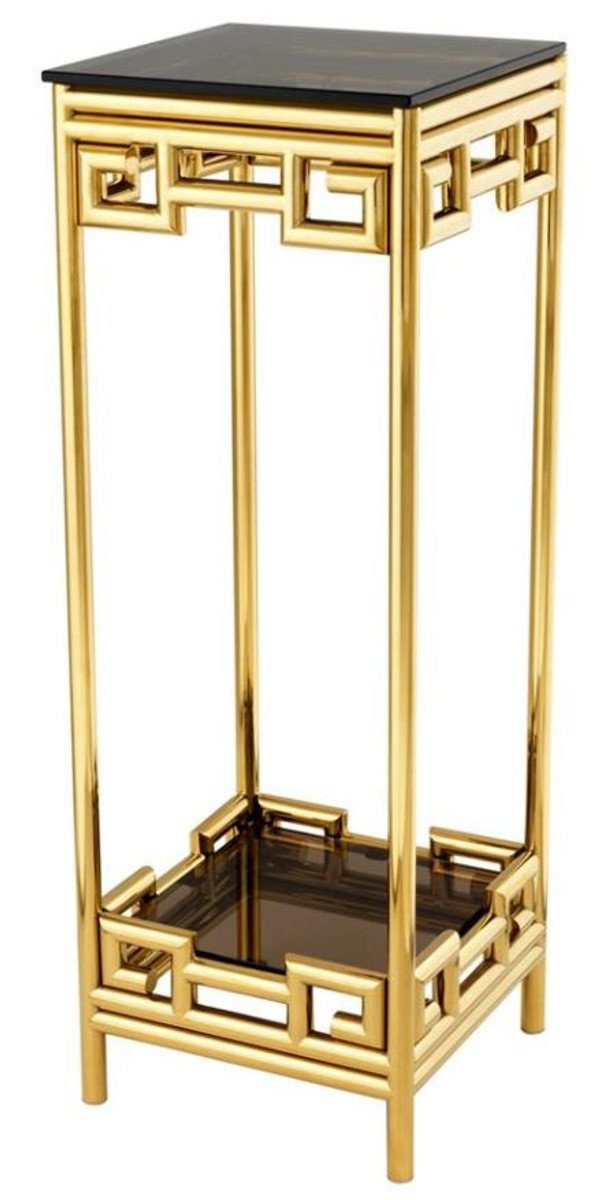 Casa Padrino Beistelltisch Luxus Beistelltisch Gold mit Rauchglas 35 x 35 x H. 100 cm - Designer Tisch Möbel - Säule