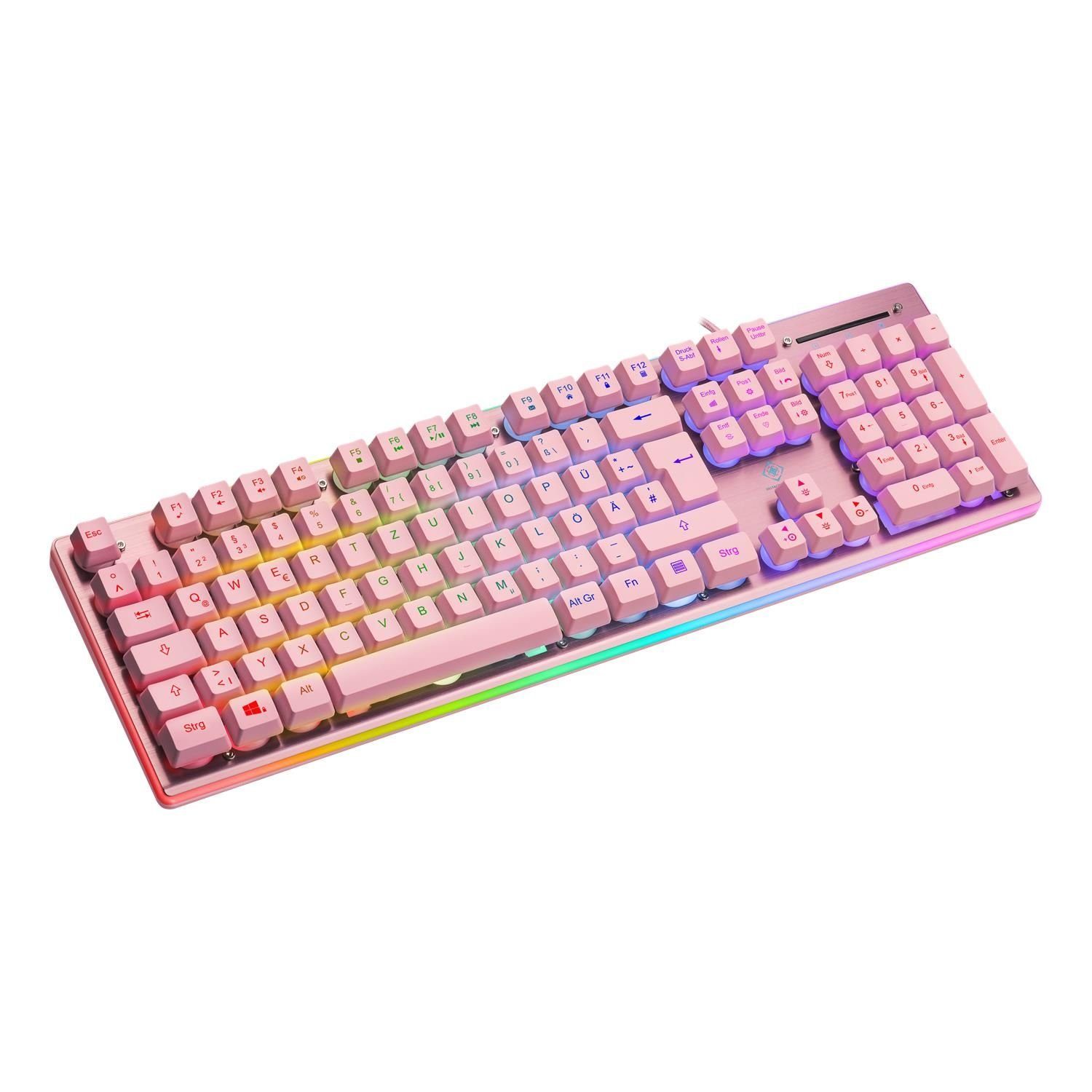 RGB, / rosa) RGB-Beleuchtung, (Oberfläche DELTACO pink Aluminium, Gaming-Tastatur Gaming (Membran, Aluminium, Tastatur aus Anti-Ghosting)
