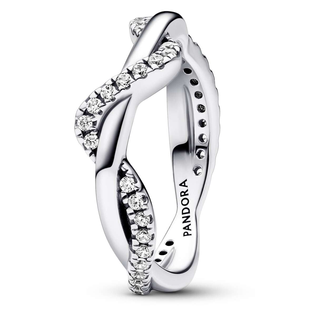 Pandora Silberring 193098C01, Damenring Funkelnde Verschlungene Welle