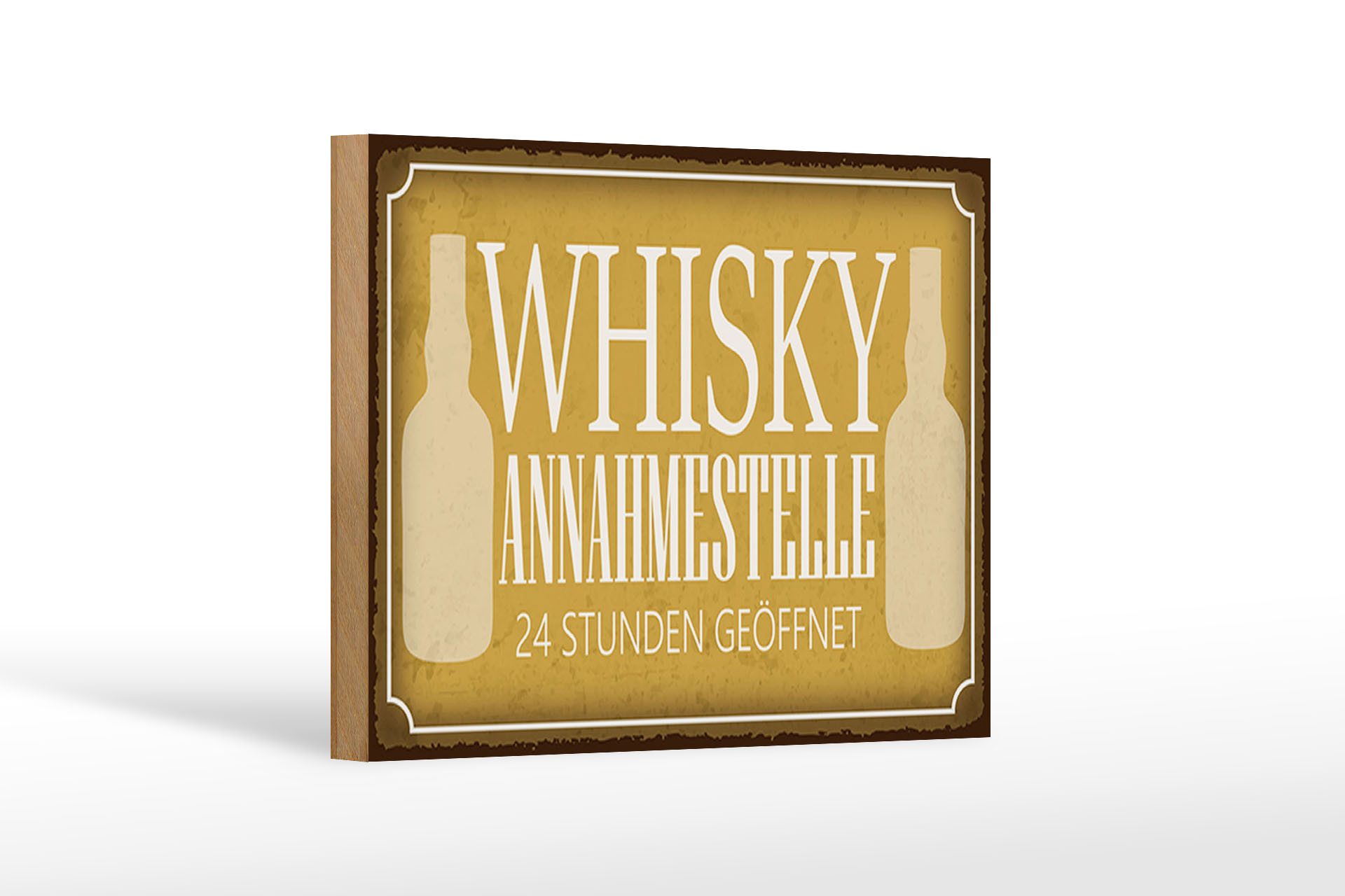 Femer GmbH Holzbild Spruch 18x12 cm Whisky Annahmestelle 24 Stunden, Essen Trinken Genuss, Sprüche Zitate Lustiges (1 St), Glatte Holzfaserplatte (MDF), vorn beschichtet