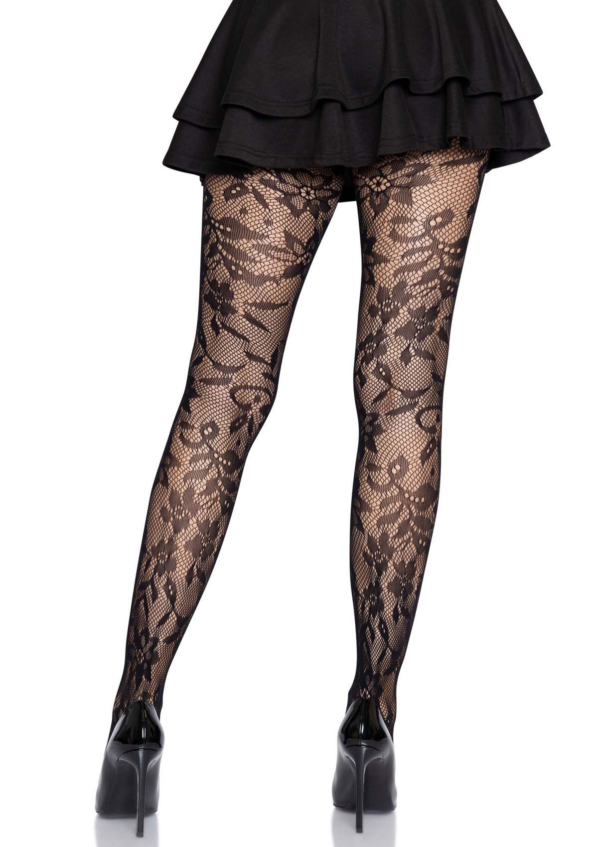 Leg Avenue Strumpfhose Strumpfhose nahtlos mit Blumenspitze schwarz Einheitsgröße 0 DEN