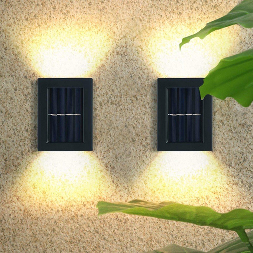 LETGOSPT Außen-Wandleuchte 4er LED Solarleuchte Up & Down Light, Warmweiß 2 Stücke