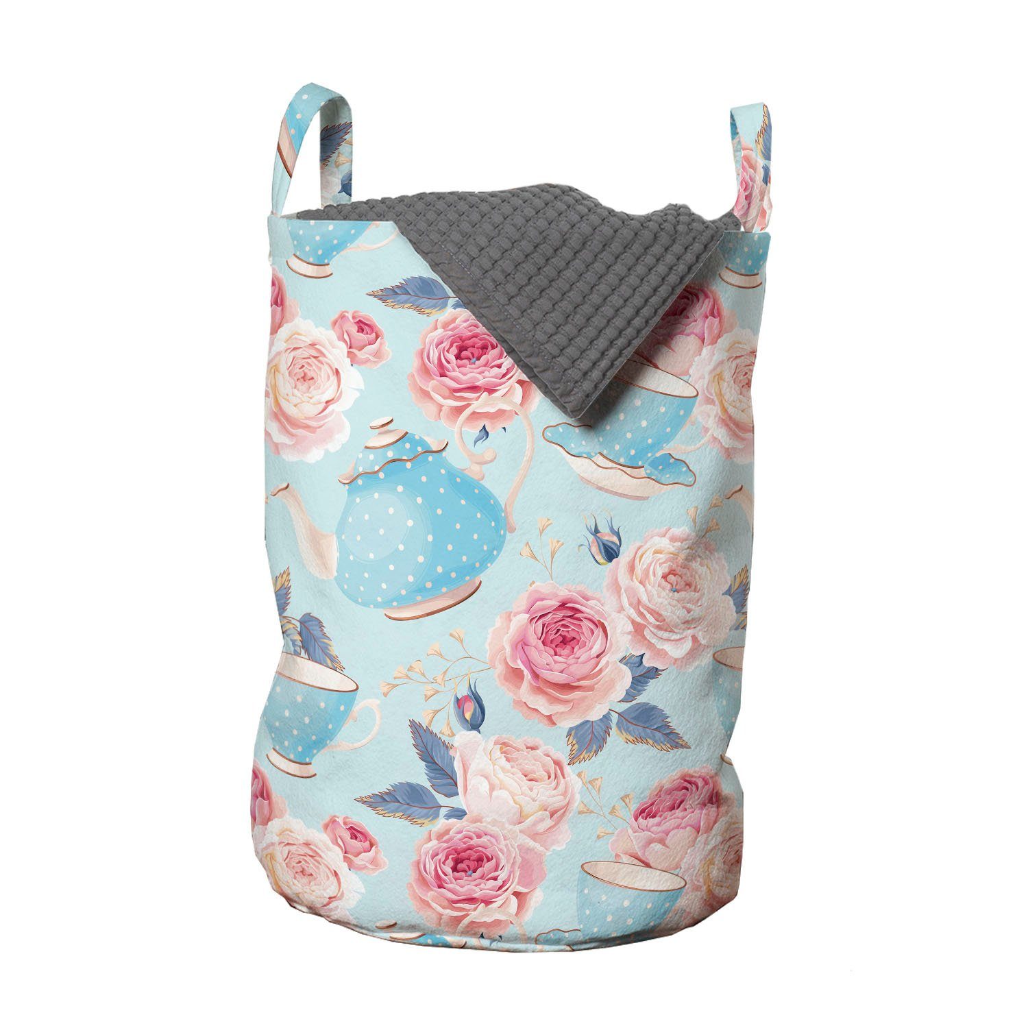 Abakuhaus Wäschesäckchen Wäschekorb Griffen für mit Jahrgang Kordelzugverschluss Blumen-Rosen-Teekanne Waschsalons