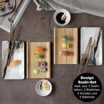 Moritz & Moritz Tafelservice Moritz & Moritz Gourmet - Sushi Set 10 teilig Marmor Schwarz / Gold (8-tlg), 2 Personen, Geschirrset für 2 Personen