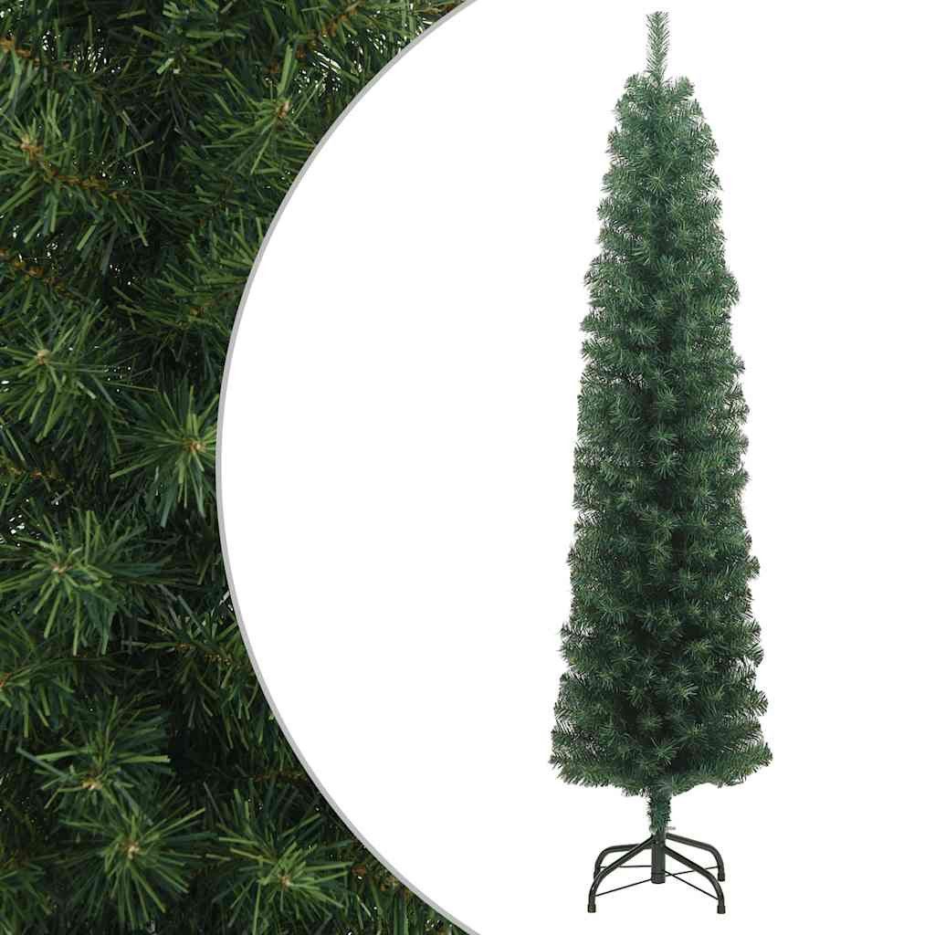 vidaXL Künstlicher Weihnachtsbaum Künstlicher Weihnachtsbaum Schlank mit Ständer Grün 210 cm PVC