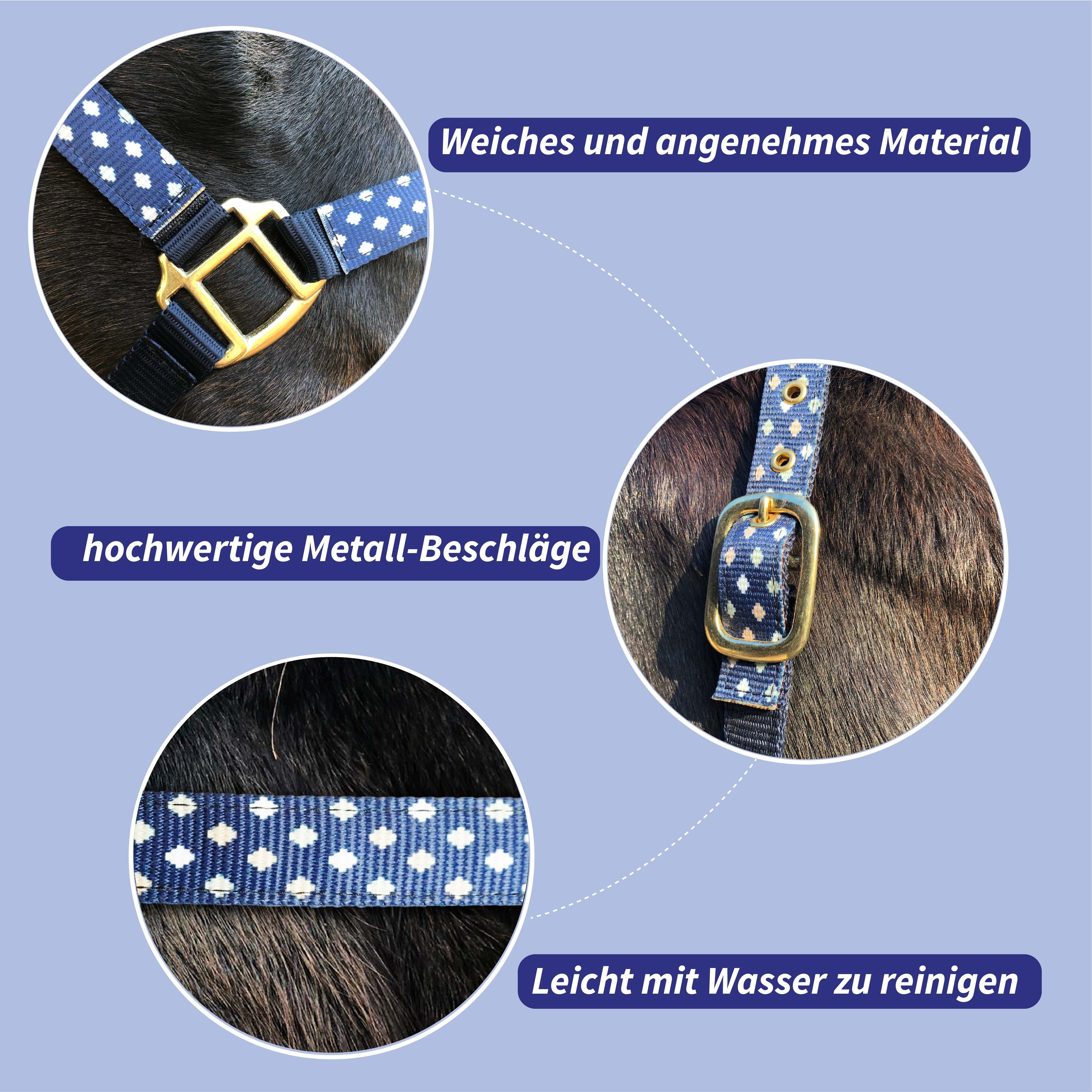 Pferdelinis Halfter Halfter für Pferde in blau, 2-fach verstellbar Shetty, Pony, Cob, Wb, verstellbar